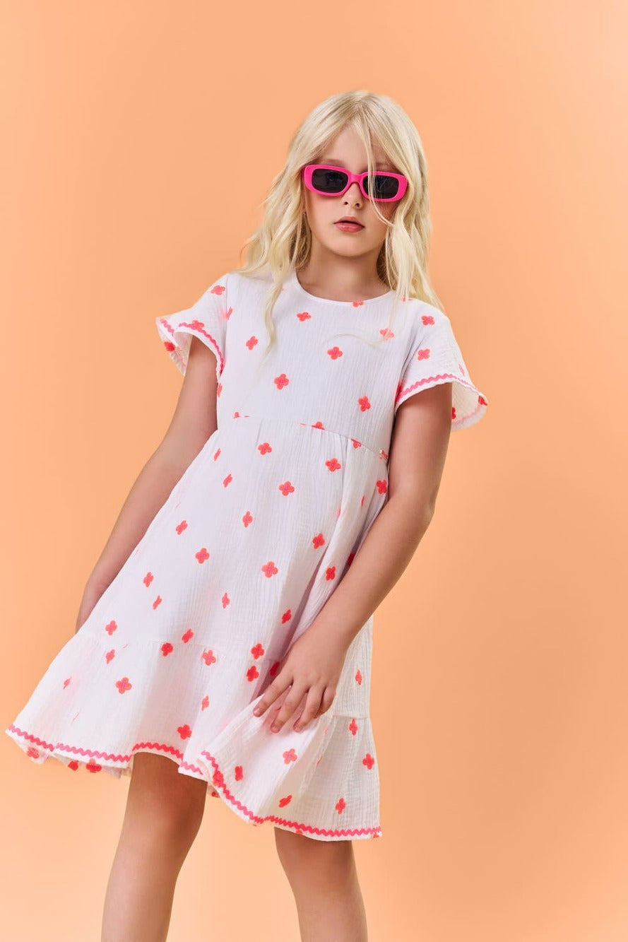 Vestido Infantil Catavento Verão Florzinhas Neon