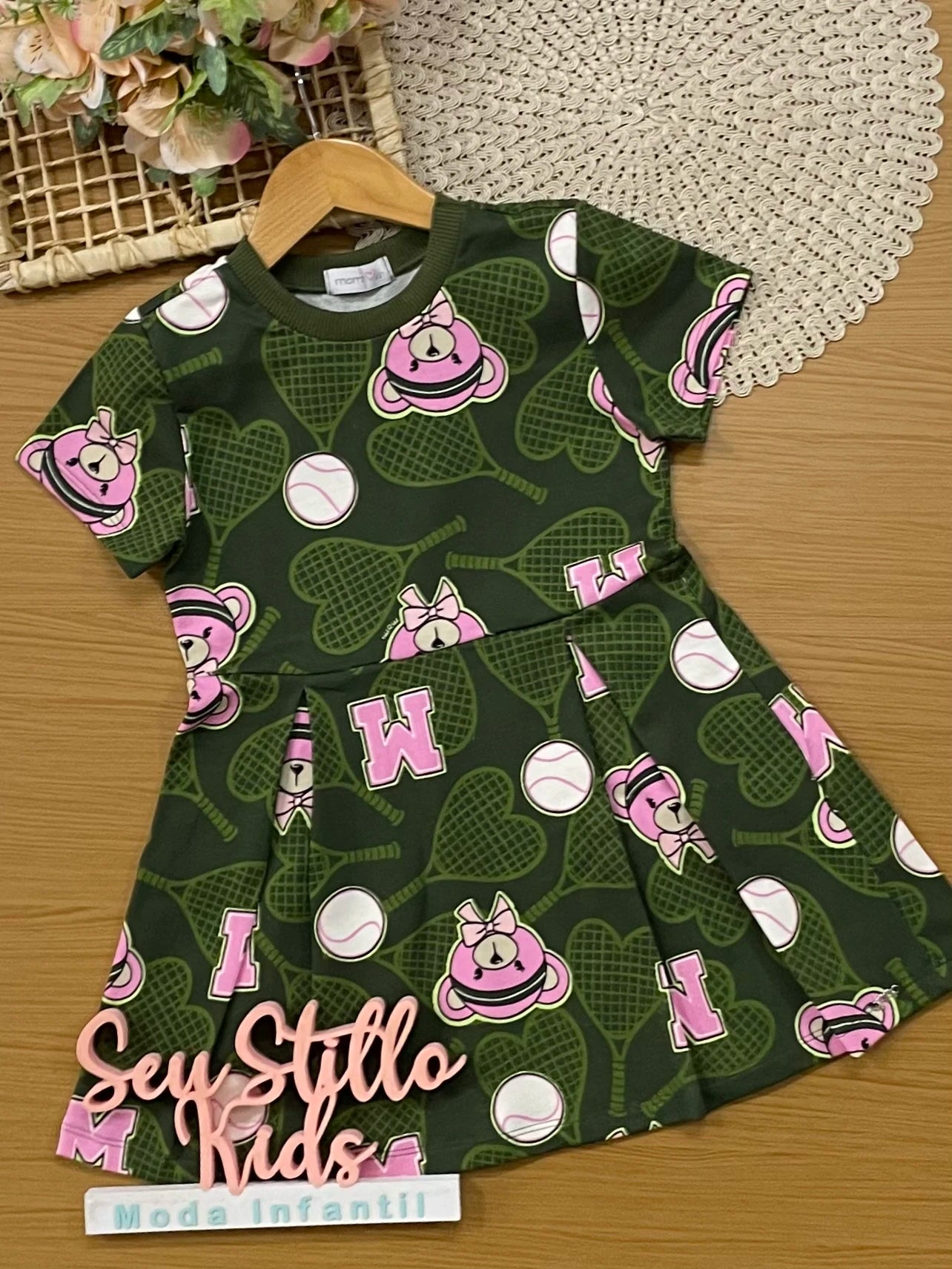 Vestido Infantil Momi Inverno Verde Ursinha Tênista