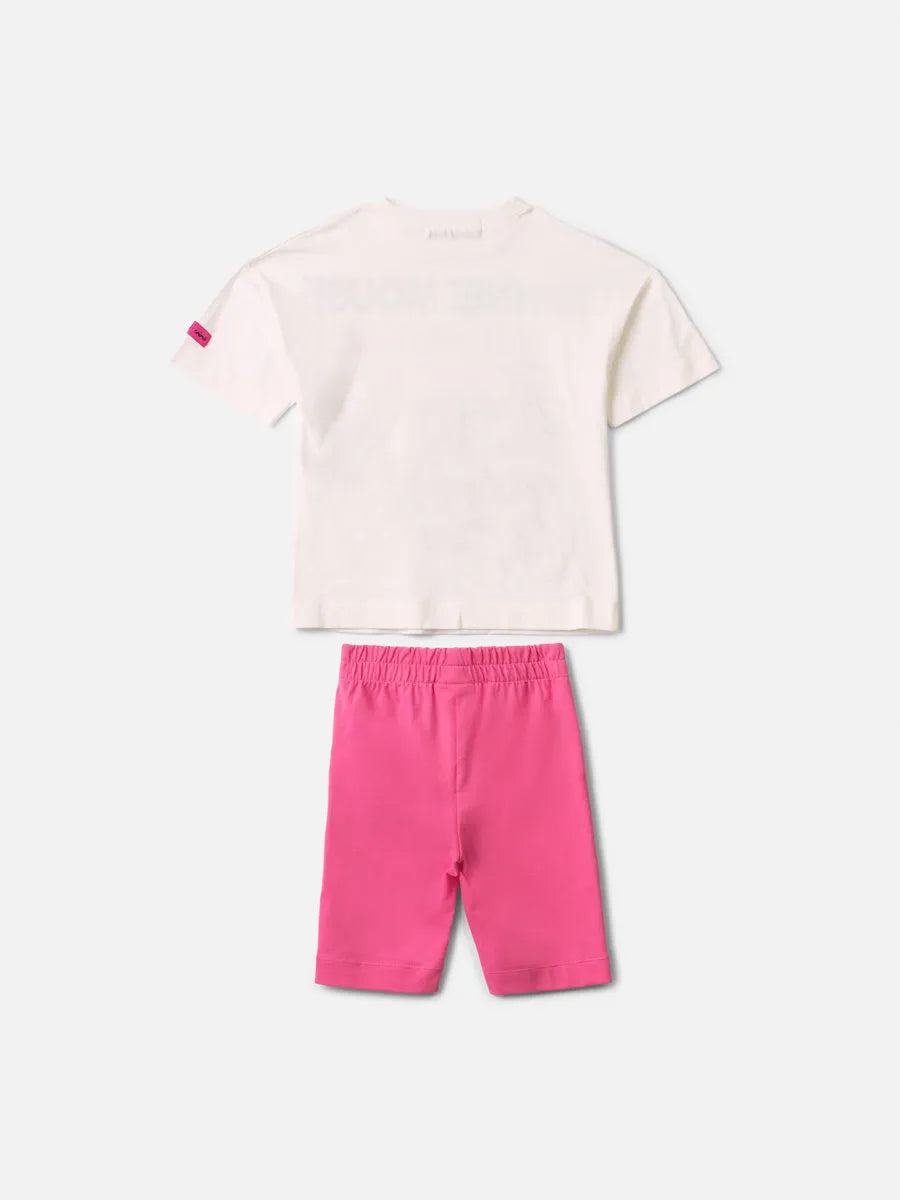 Conjunto Infantil Menina Animê com Shorts Ciclista Rosa e Blusa Branca Minnie Fashion Disney