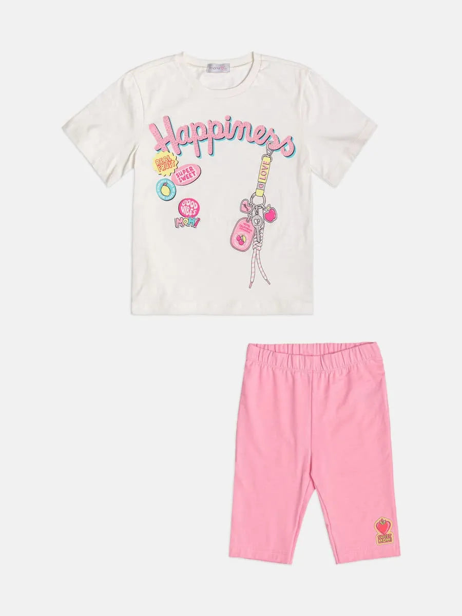 Conjunto Infantil Menina Momi com Shorts Ciclista Rosa e Blusa Branca Happiness