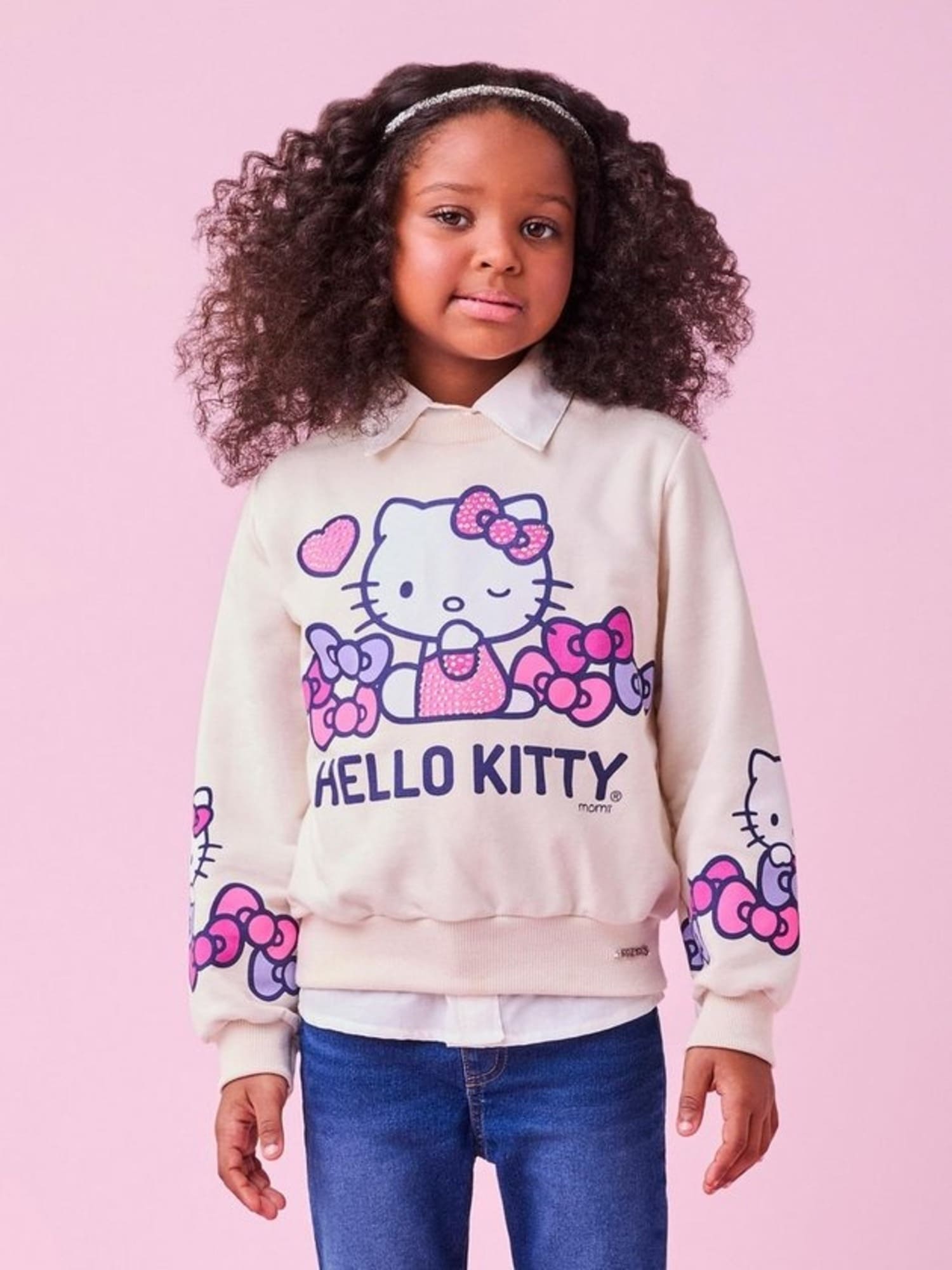 Casaco Infantil Momi Inverno Bege Hello Kitty com Strass