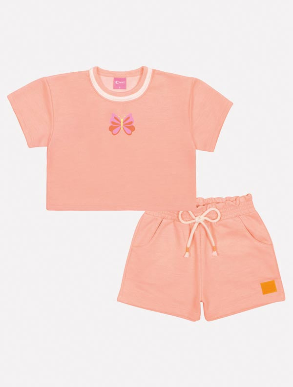 Conjunto Infantil Cinti Verão Shorts e Blusa Laranja Borboletinha