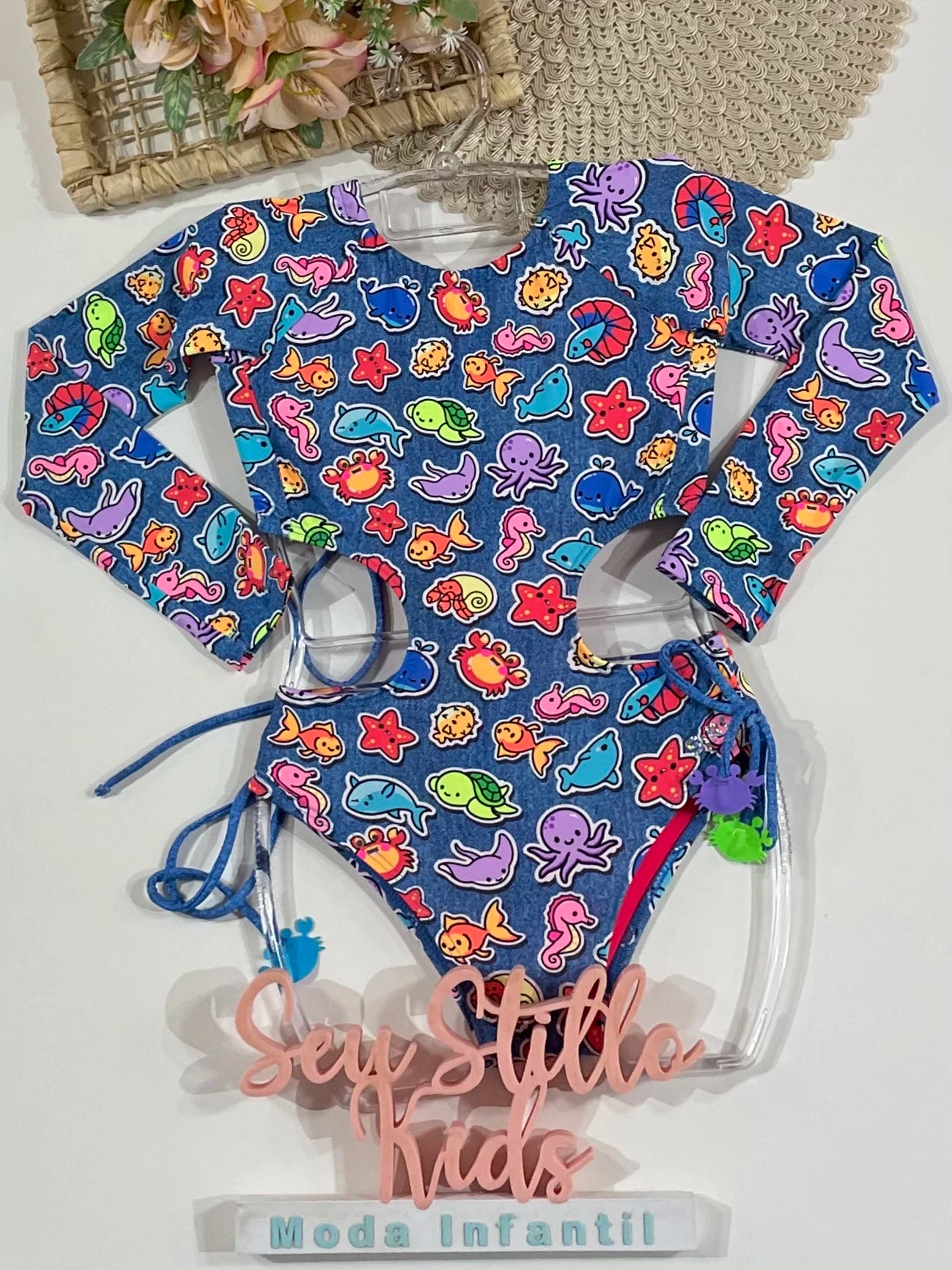 Maiô Infantil Siri Kids Cropped Manga Longa Azul Anita Sea Jeans 43206