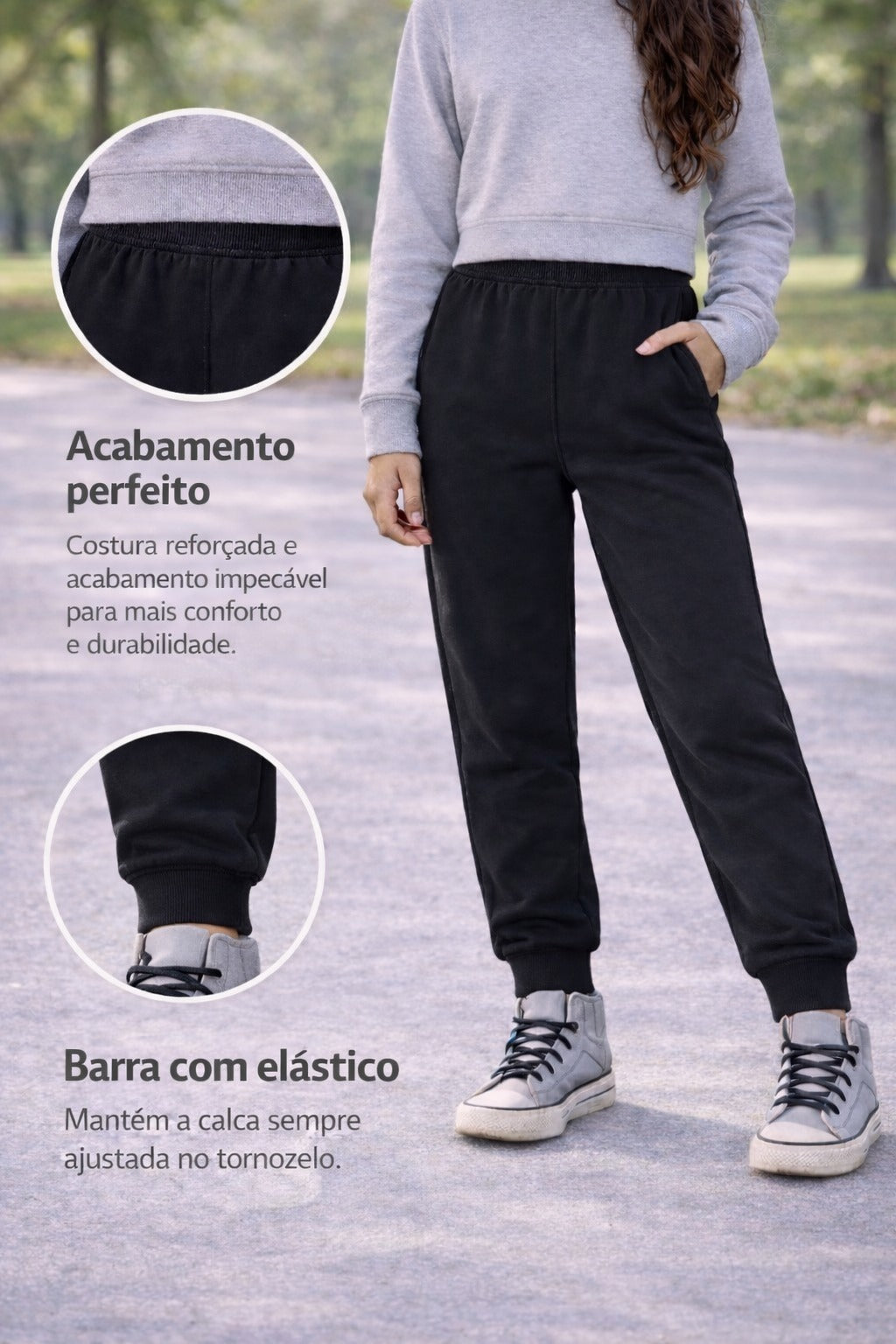 Calça Moletom Infantil Brandili Menina Flanelada Preta