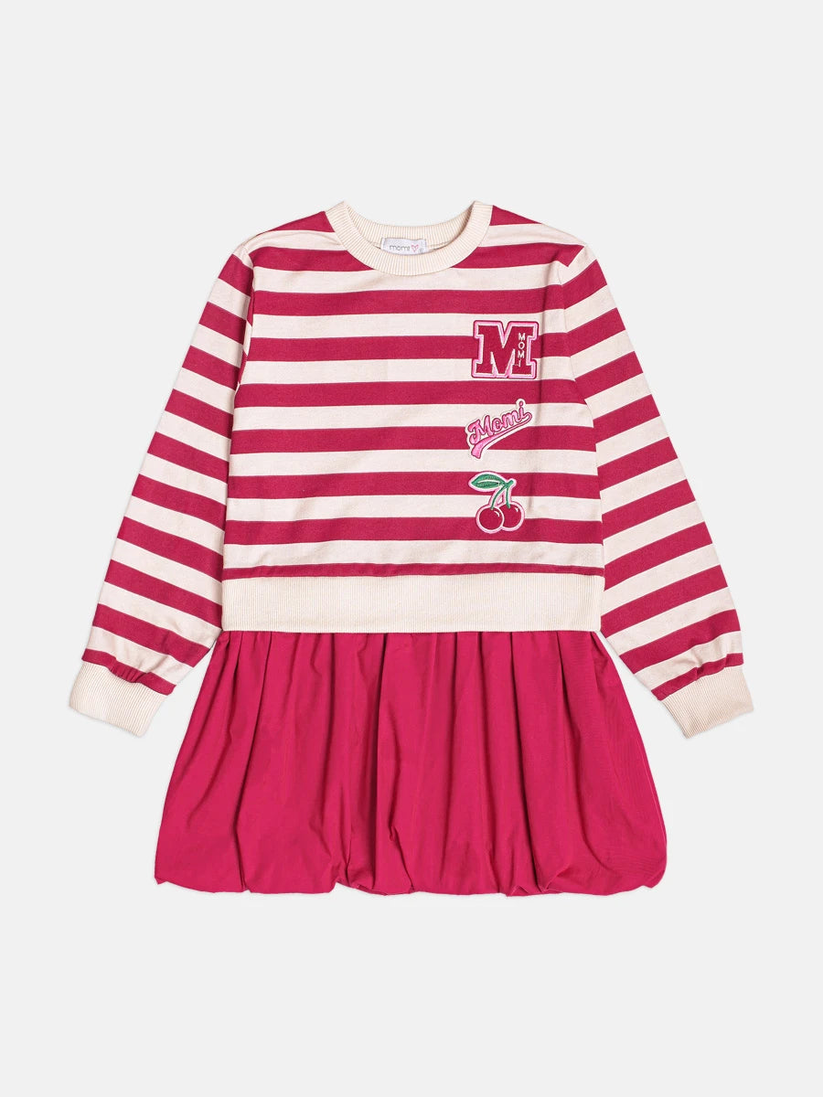Vestido Infantil Momi Inverno Balone Vermelho Listrada Cerejinha