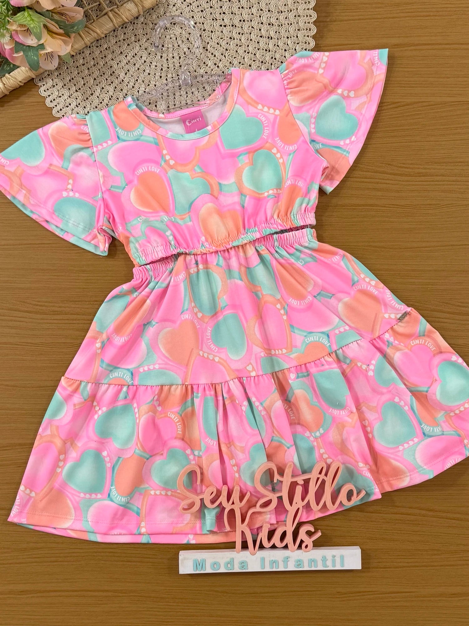 Vestido Infantl Cinti Verão Colorido Corações