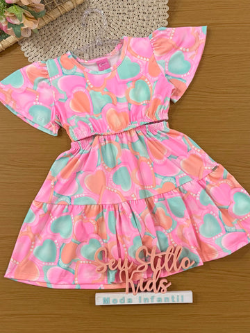 Vestido Infantl Cinti Verão Colorido Corações