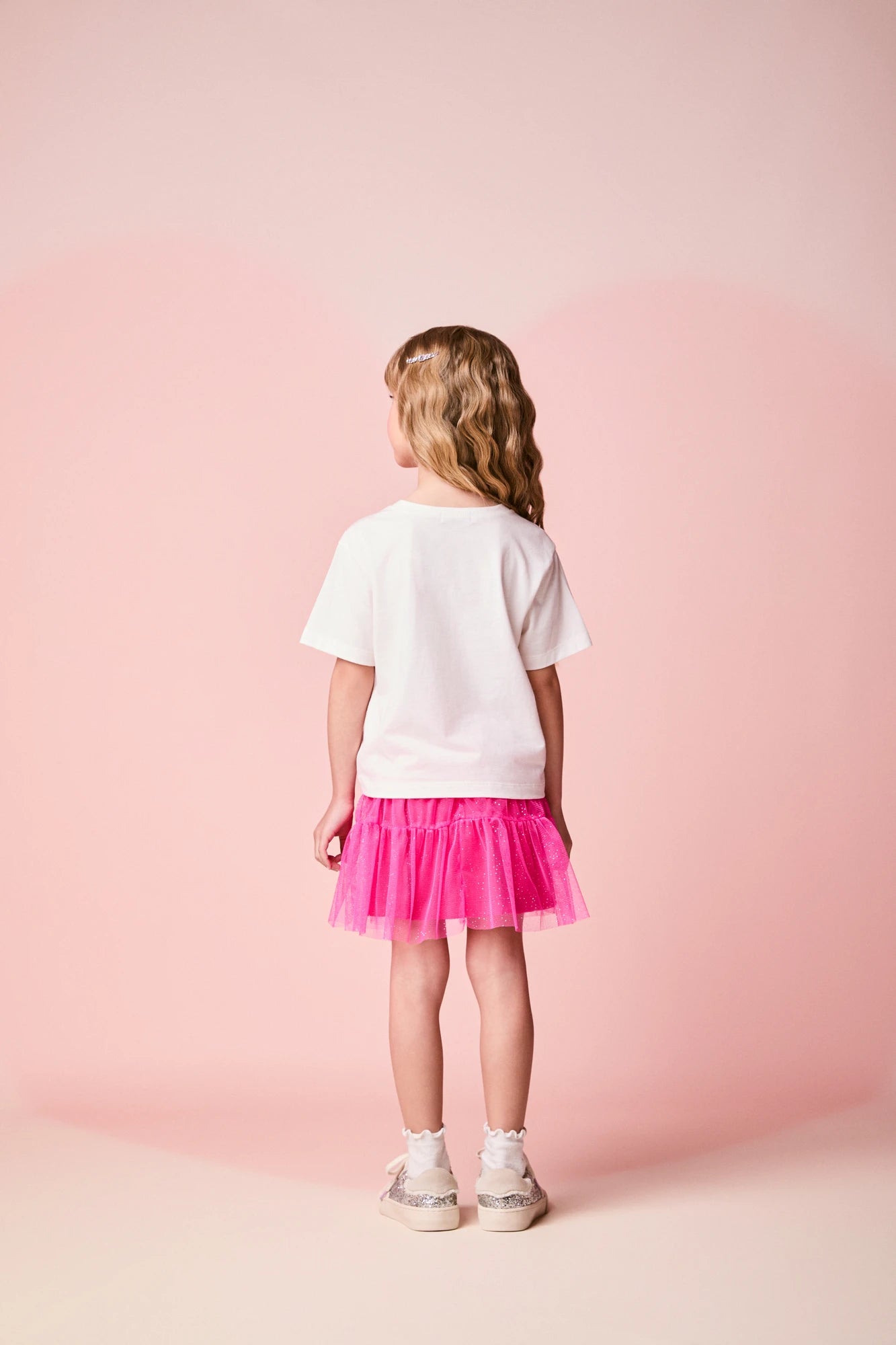 Conjunto Infantil Momi Inverno com Saia Rosa em Tule e Blusa Manga Curta Coração