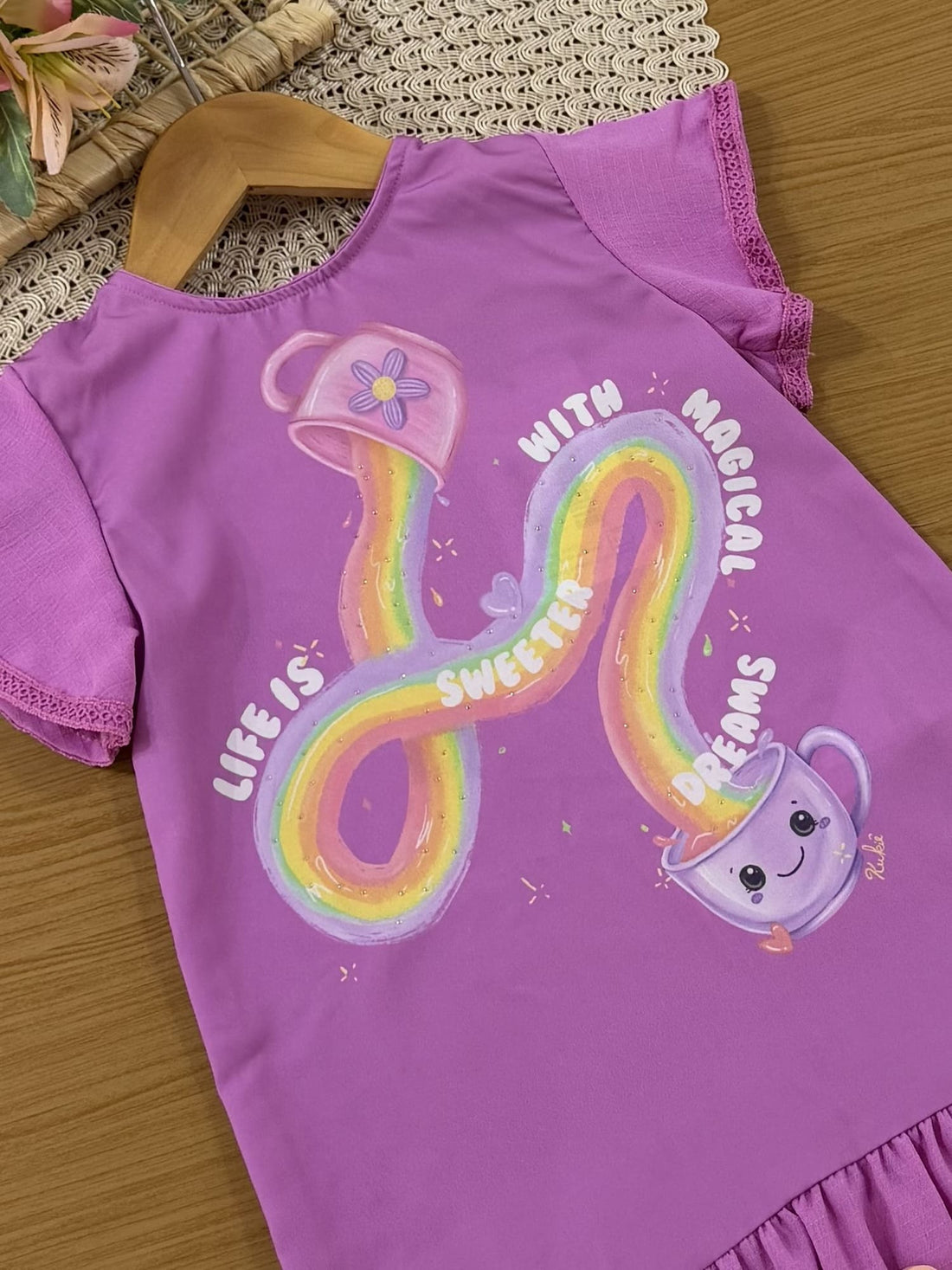 Vestido Infantil Kukiê Inverno Rosa Escuro Arco-íris