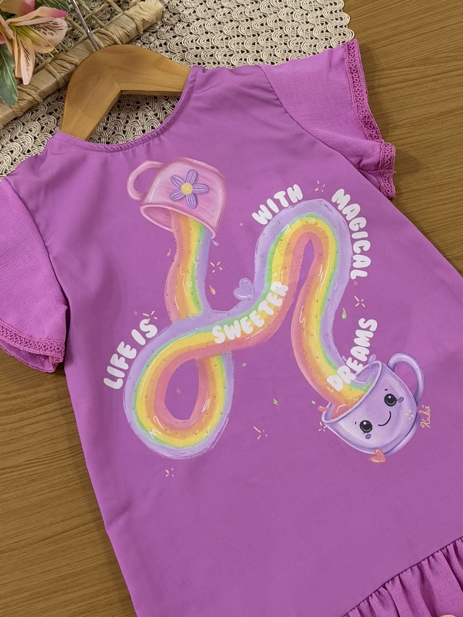 Vestido Infantil Kukiê Inverno Rosa Escuro Arco-íris