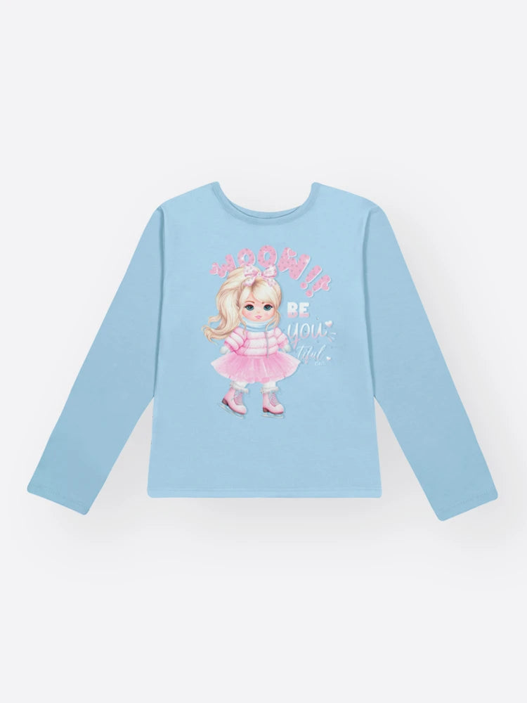 Conjunto Infantil Cinti Inverno com Shorts Saia e Blusa Manga Longa Azul Menininha
