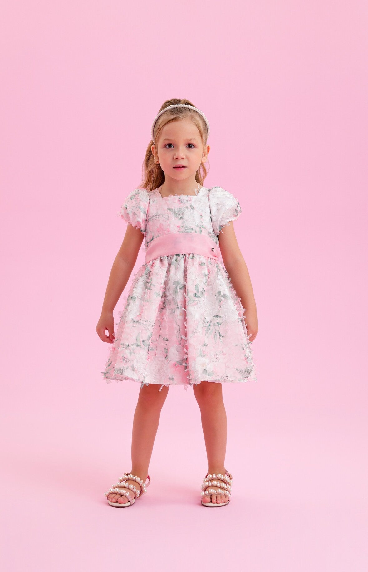 Vestido de Festa Infantil Petit Cherie Verão Floral Pink