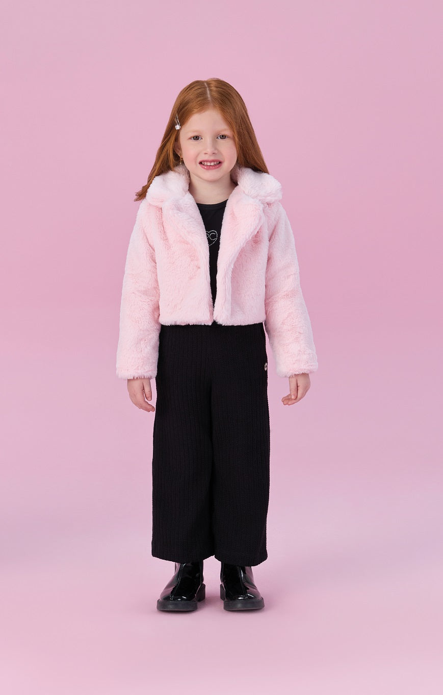 Casaco Infantil Petit Cherie Inverno Pelo Rosa Curto
