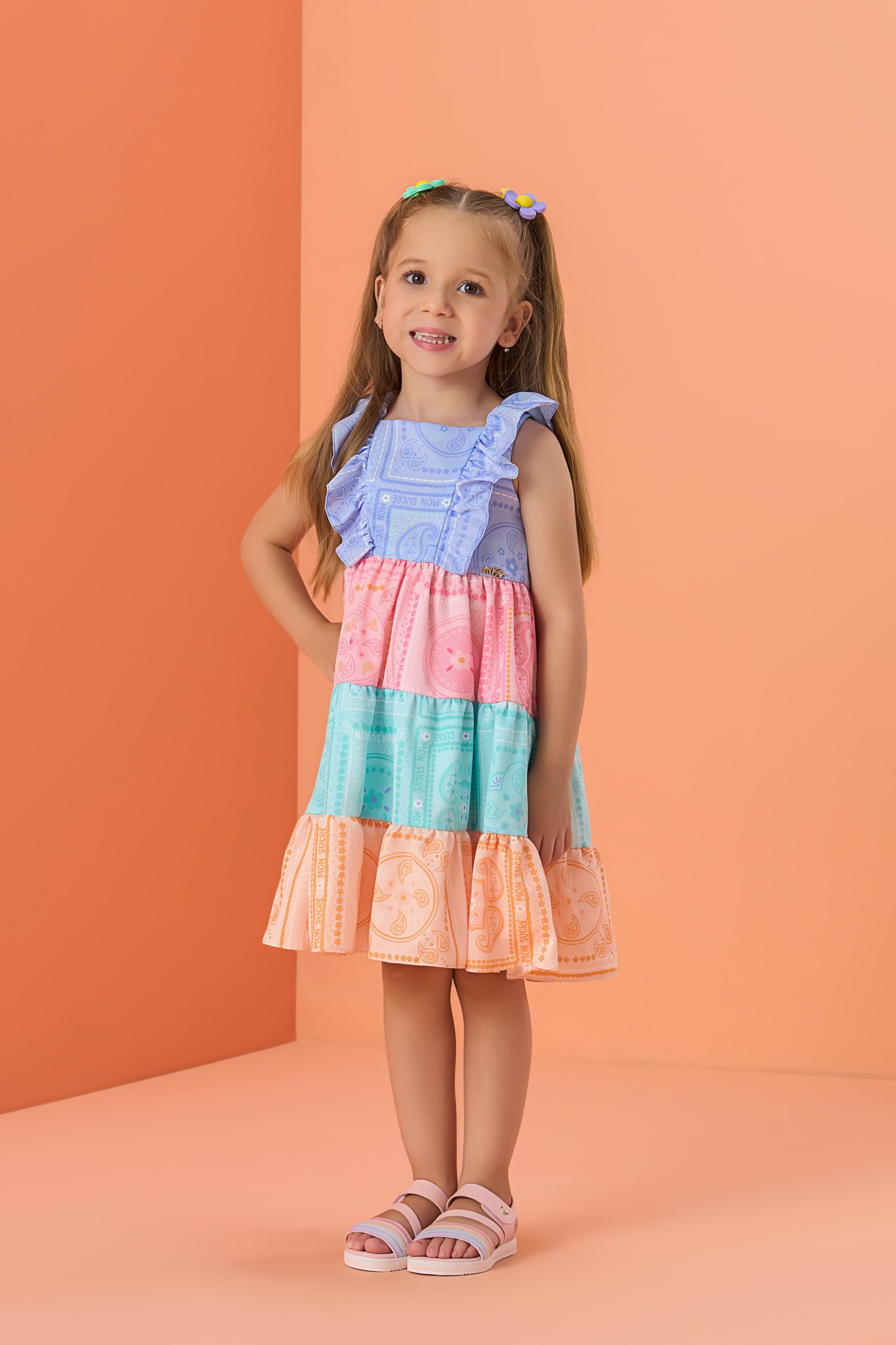 Vestido Infantil Mon Sucre Verão Coloridas Flores