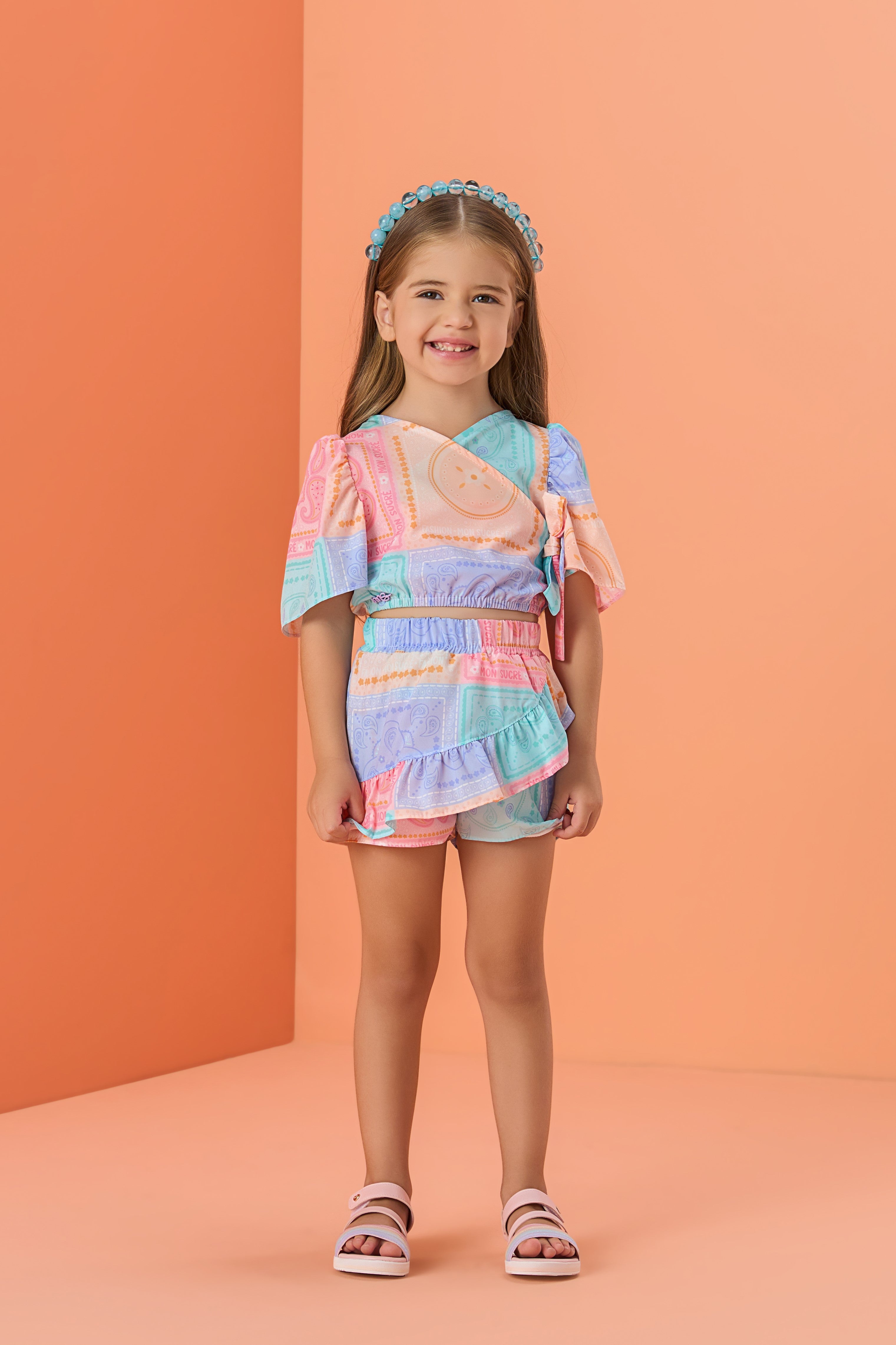 Conjunto Infantil Mon Sucre Verão Com Shorts E Blusa Colors