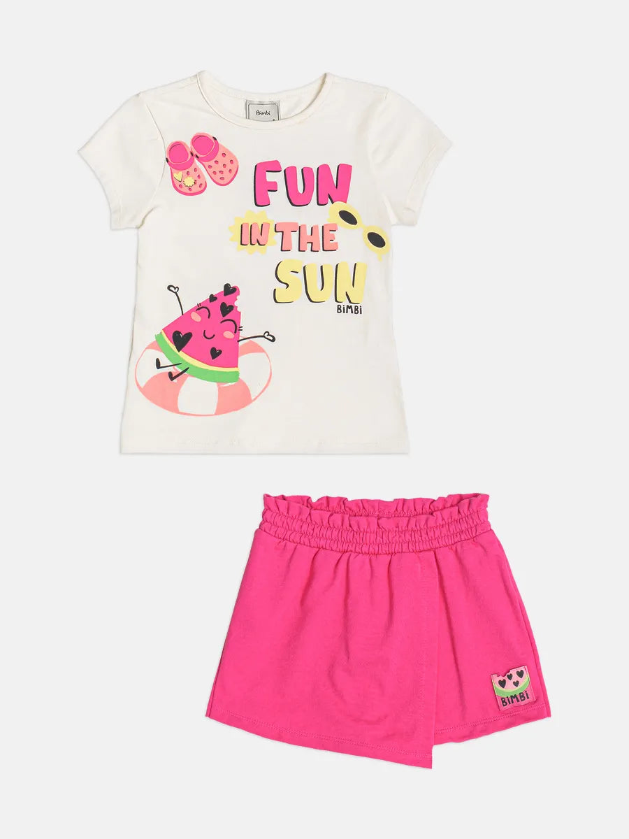 Conjunto Infantil Menina Bimbi Shorts Saia Rosa e Blusa Fun in the Sun