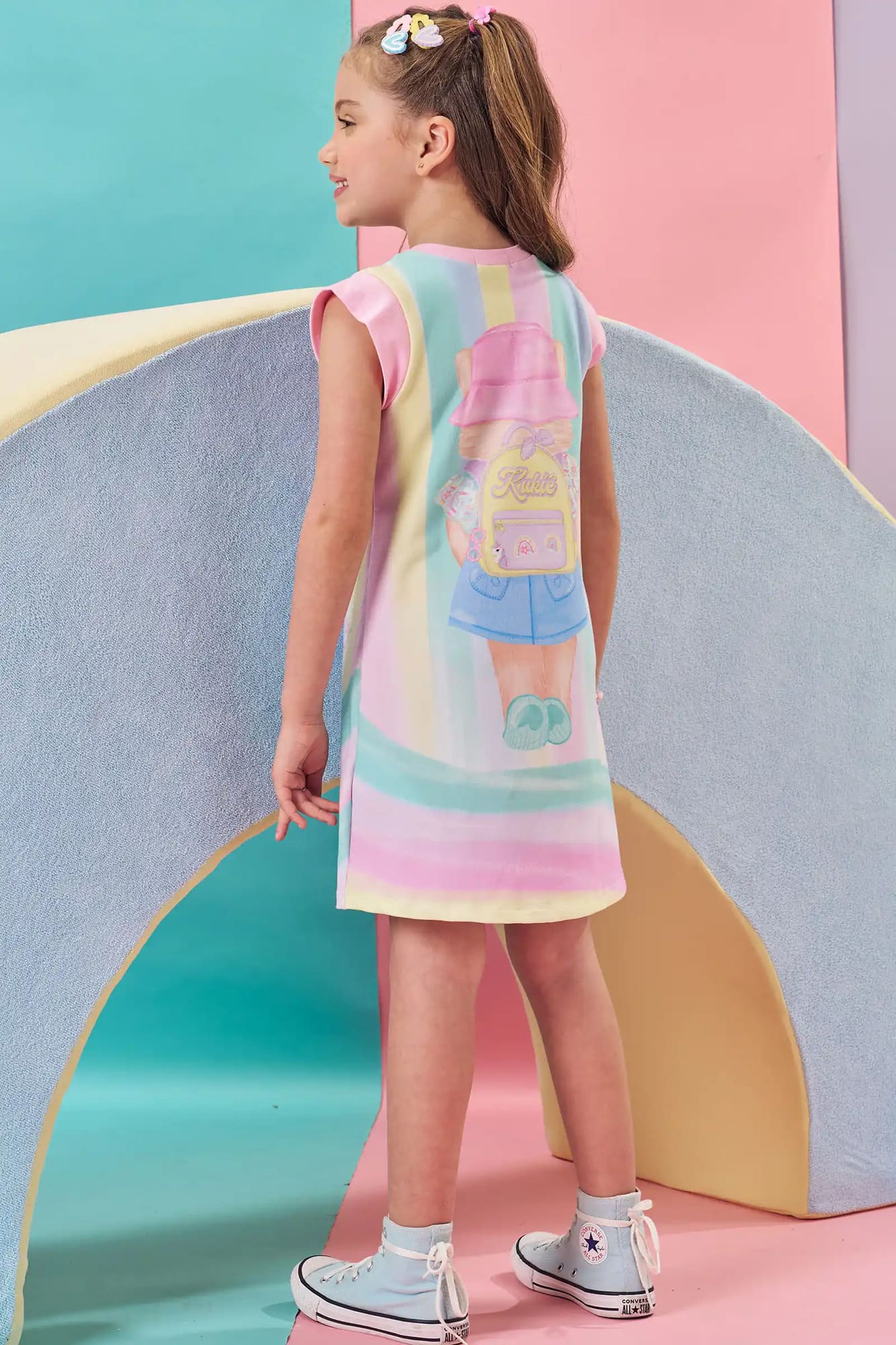 Vestido Infantil Kukiê Verão Colorido Gatinha