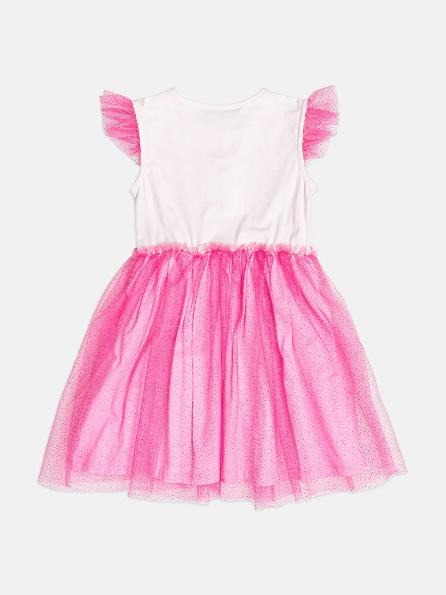 Vestido Infantil Bimbi Inverno com Tule e Brilho Rosa Aurora Disney
