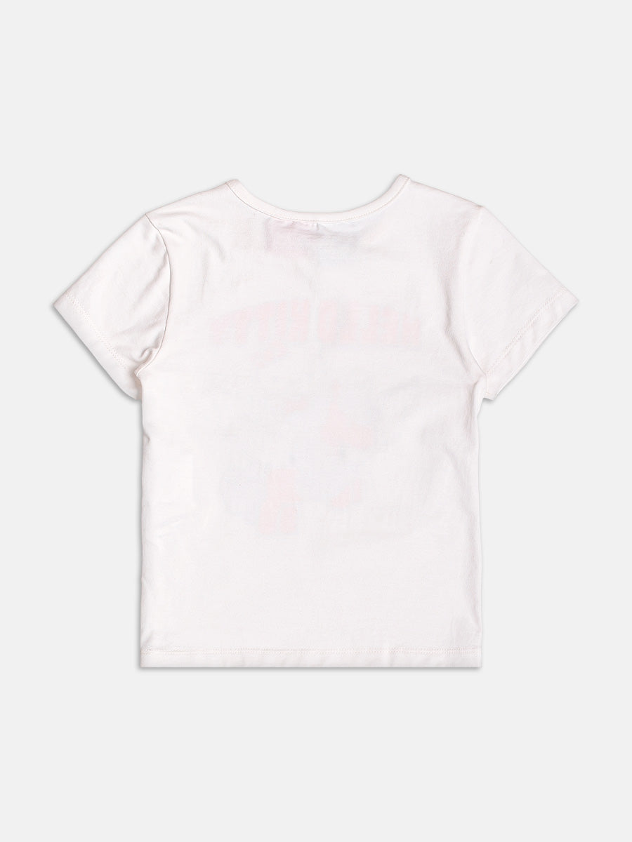 Conjunto Infantil Momi Verão com Saia Rosa em Tule e Blusa Branca Hello Kitty Unicórnio