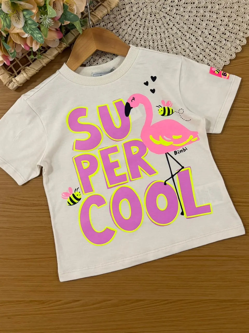 Conjunto Infantil Menina Bimbi Saia Roxa e Blusa Bege Flamingo