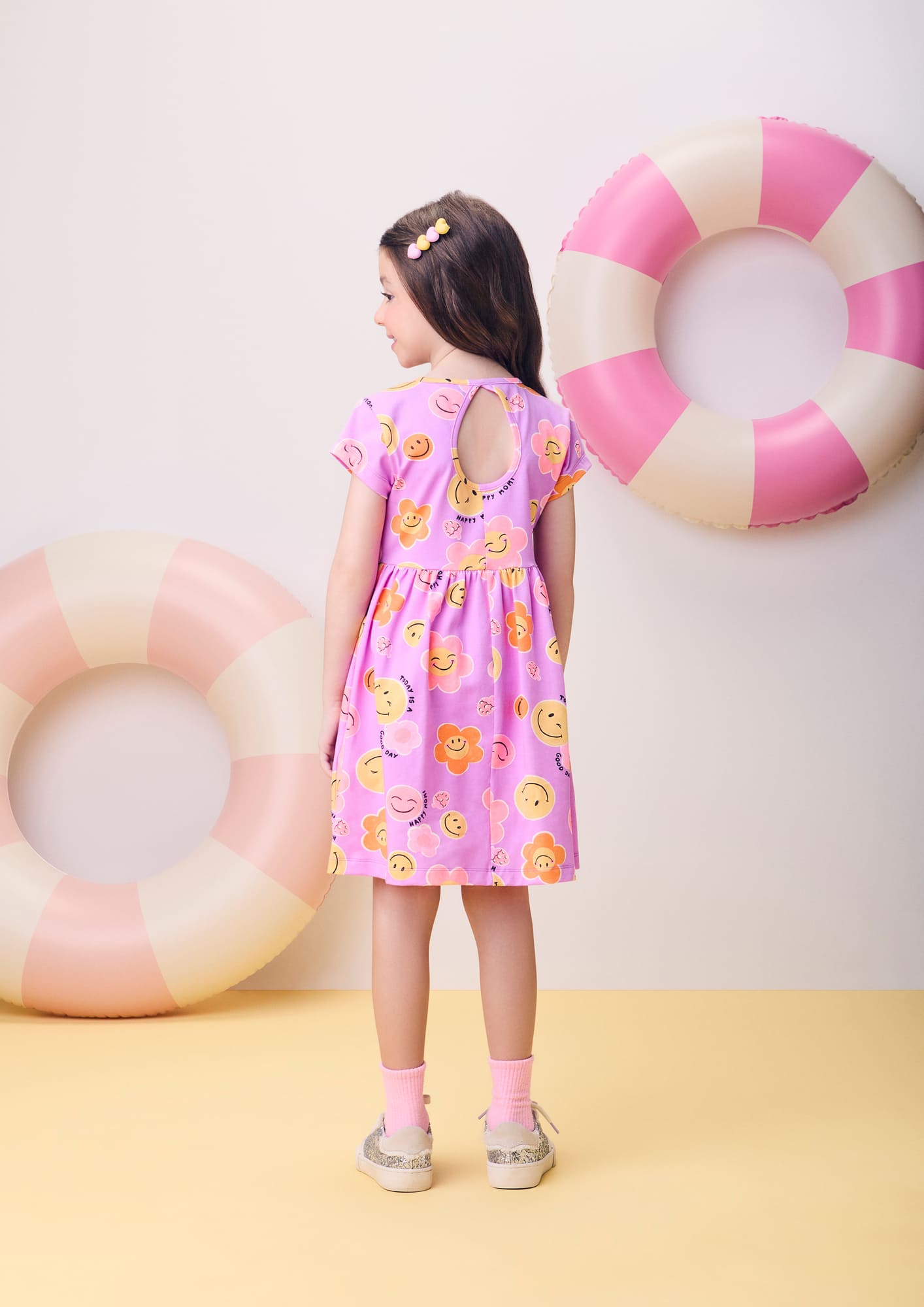 Vestido Infantil Momi Verão Roxo Floral Smile