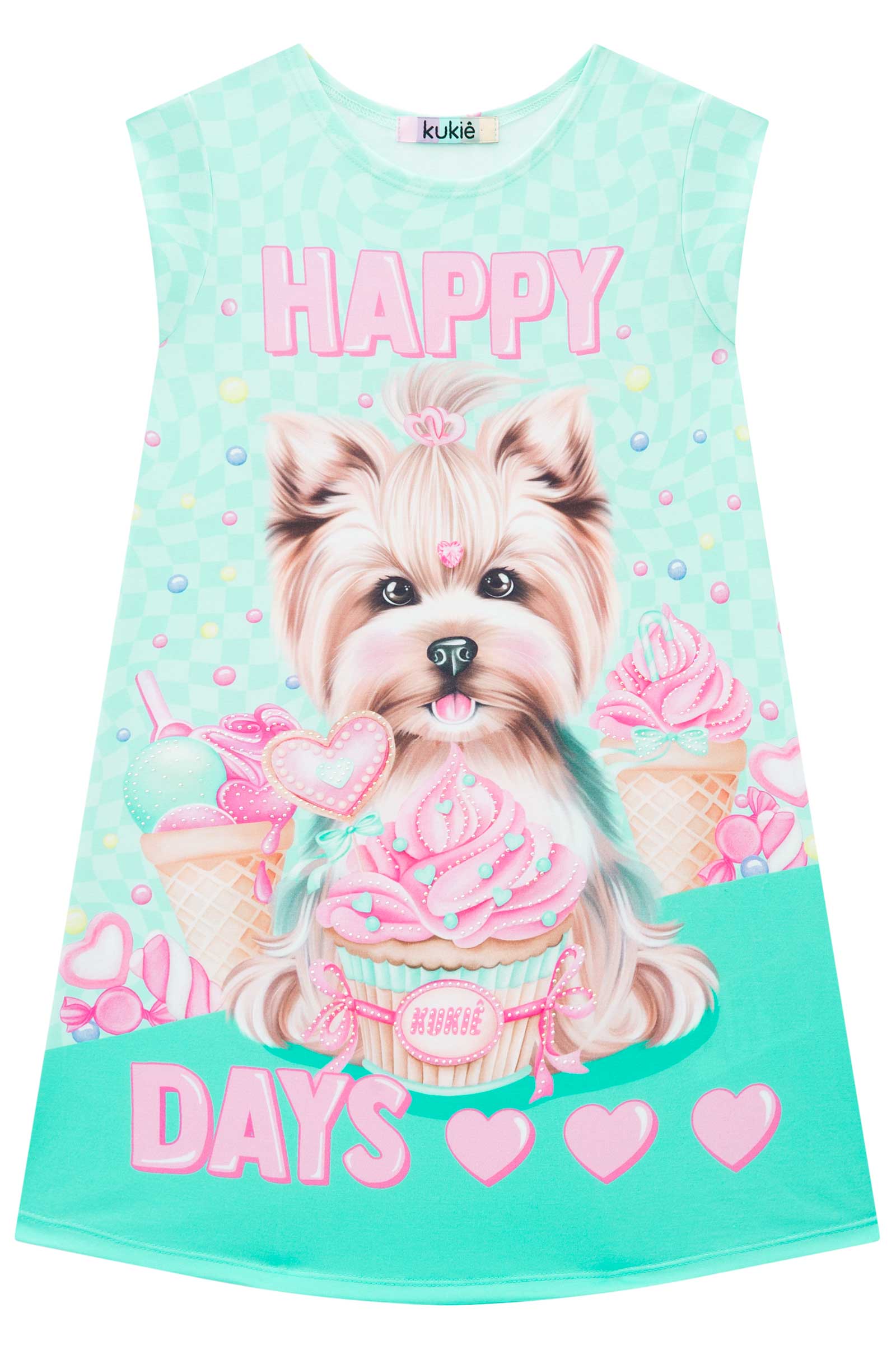 Vestido Infantil Kukie Verão Verde  Cachorrinha Happy
