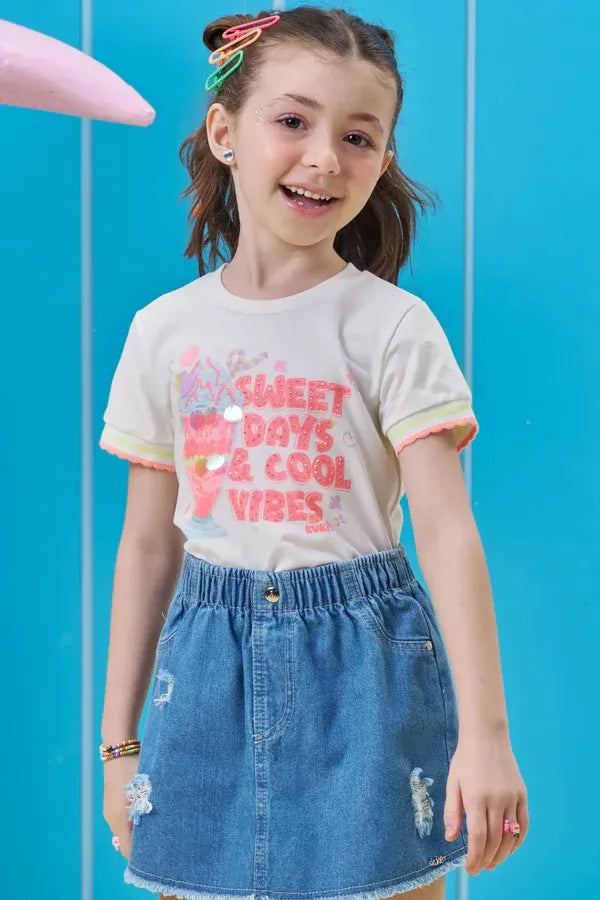 Blusa Infantil Menina Kukiê Branca Milk Shake