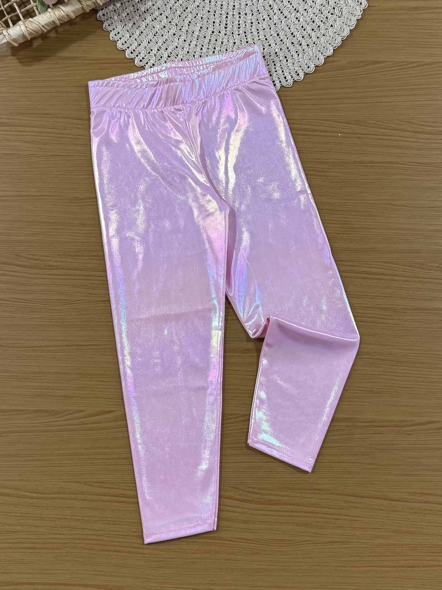 Conjunto Infantil Cinti Verão com Calça Rosa Holográfica e Blusa Branca Sereia