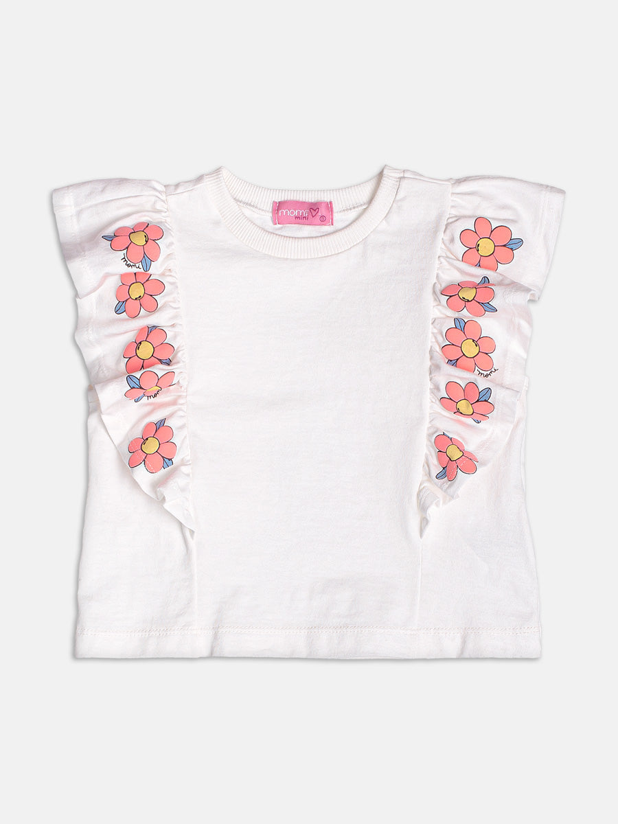 Conjunto Infantil Momi Verão com Saia e Blusa Branca Flozinhas