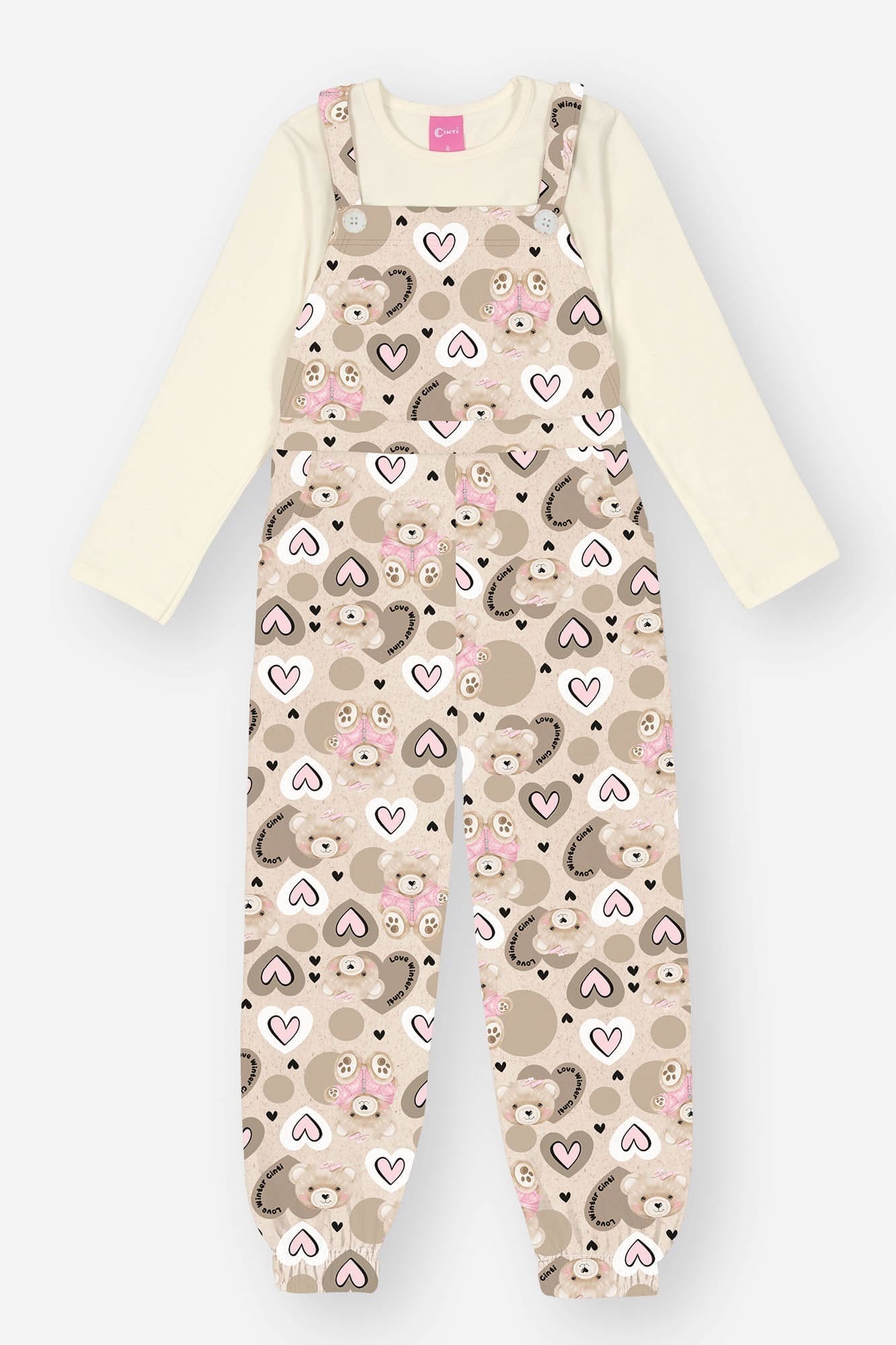Jardineira Infantil Cinti Inverno Ursinhos e Blusa Manga Longa Branca