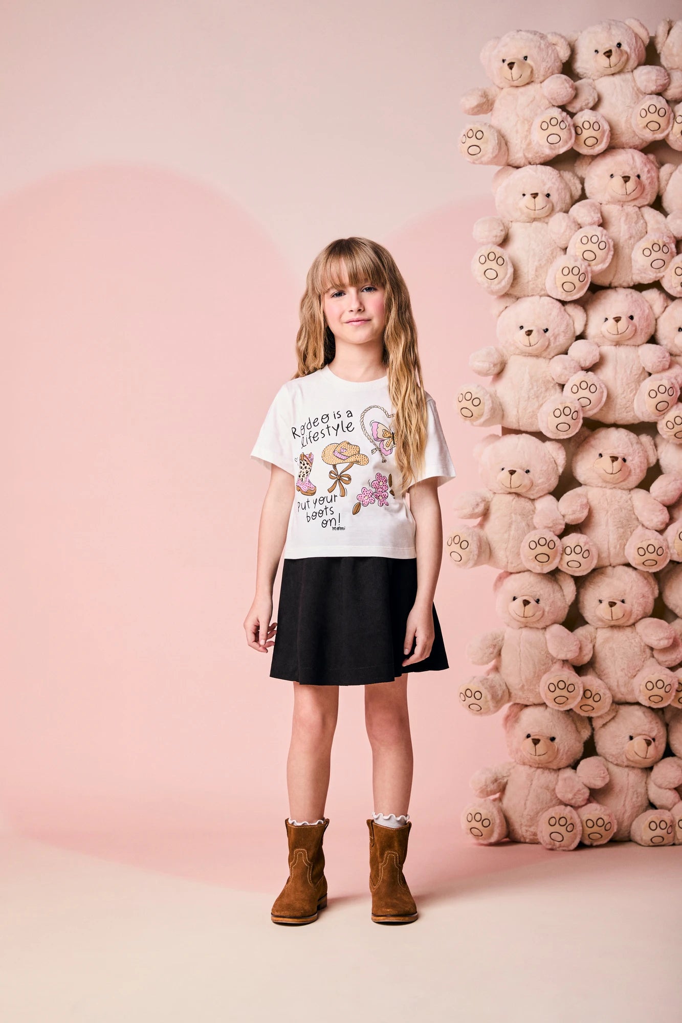 Conjunto Infantil Momi Inverno com Saia Preta e Blusa Manga Curta Rodeio