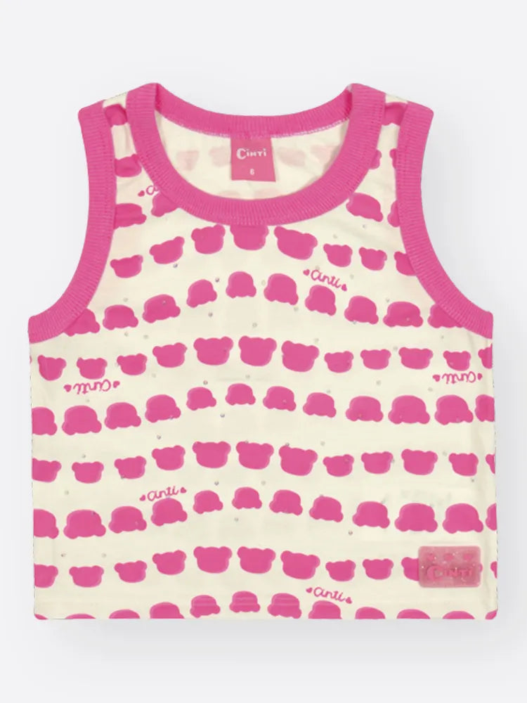 Conjunto Infantil Cinti Inverno Com Shorts e Blusa Regata Rosa Ursinhos