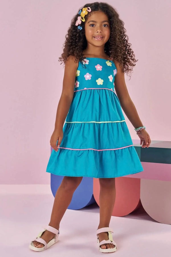Vestido Infantil Kukiê Verão Azul Florzinha