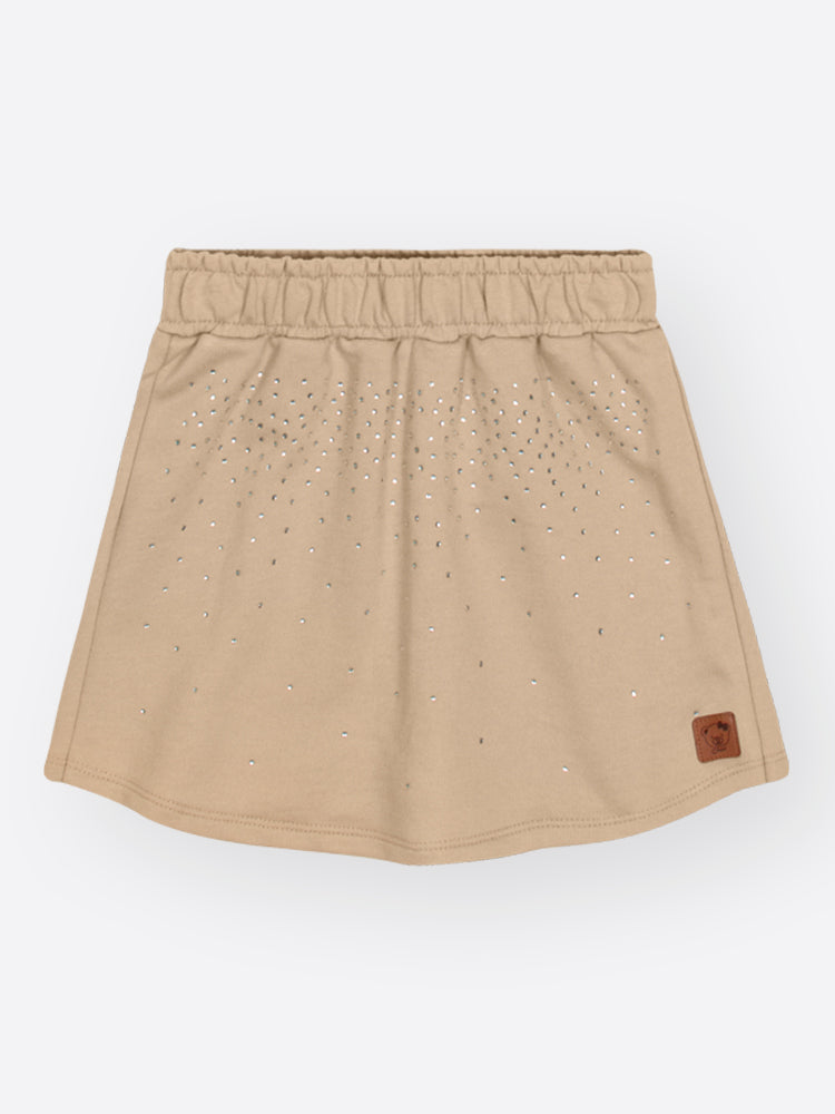 Conjunto Infantil Cinti Inverno com Shorts-Saia Bege e Blusa Manga Longa Ursinha 3d