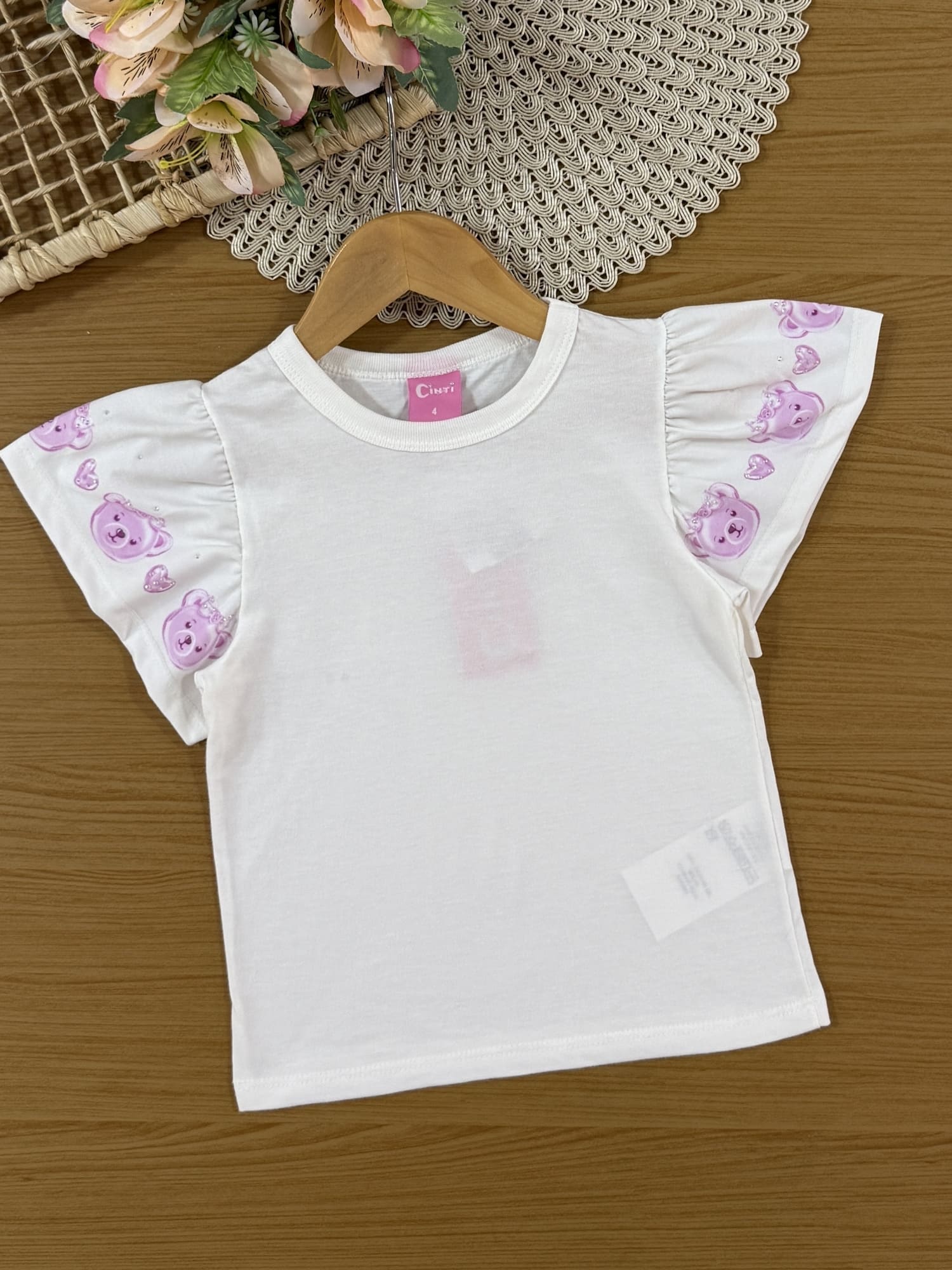 Jardineira Infantil Cinti Verão Lilás Docinhos com Blusa Branca