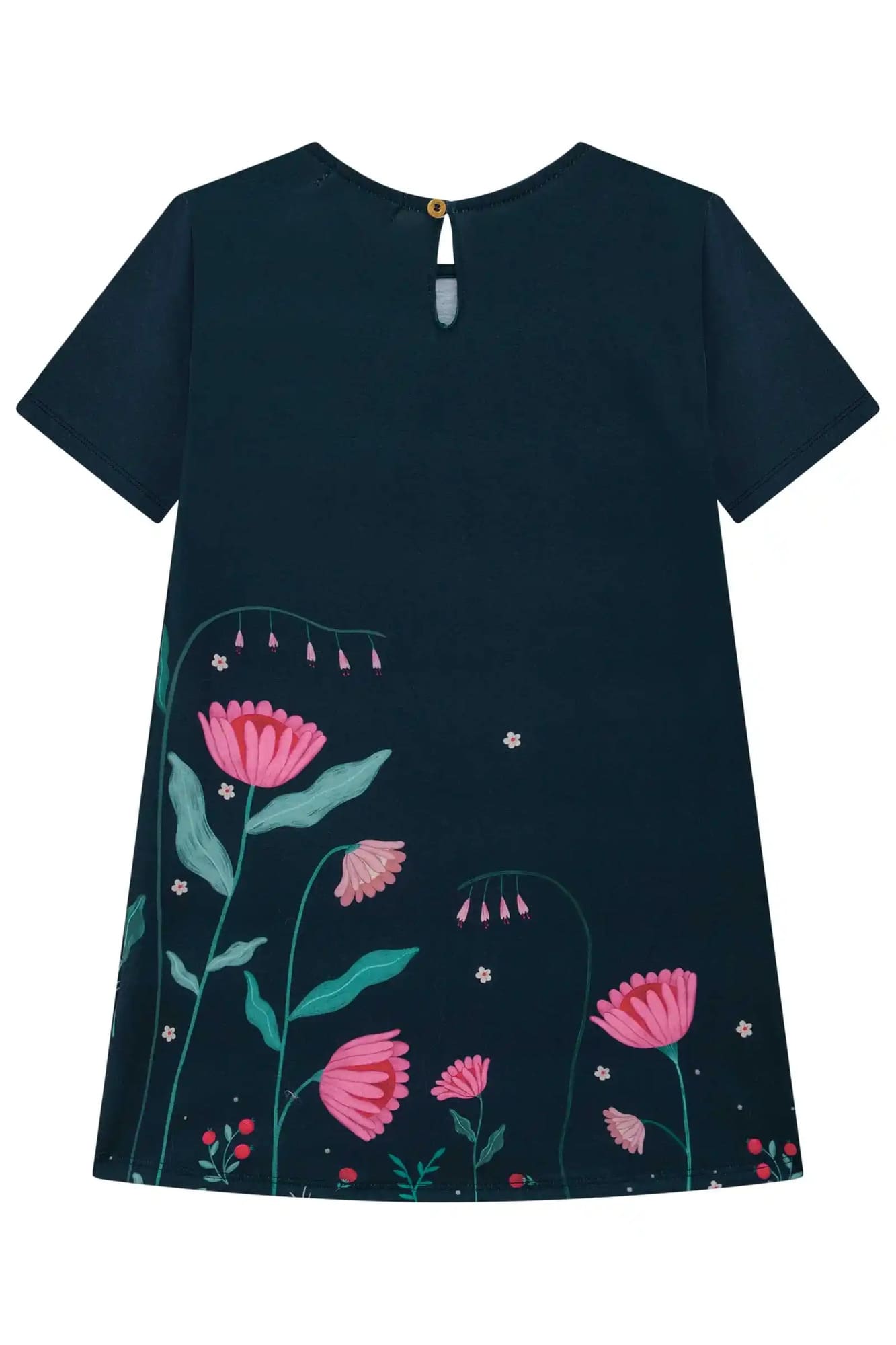 Vestido Infantil Kukiê Inverno Alecrim Manga Logan Azul Marinho Menina no Campo