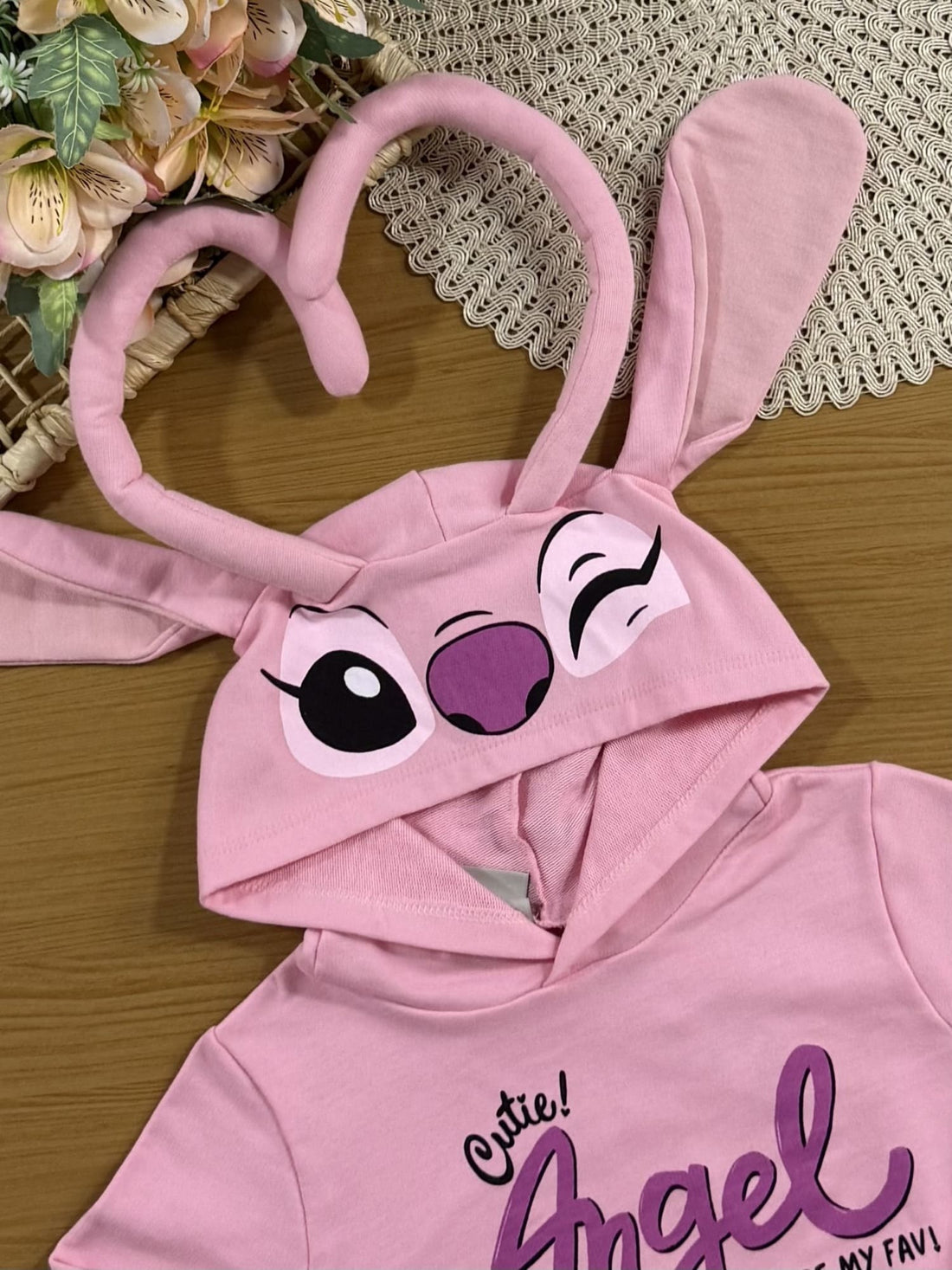 Moletom Infantil Momi Inverno sem Flanela Rosa Angel Disney