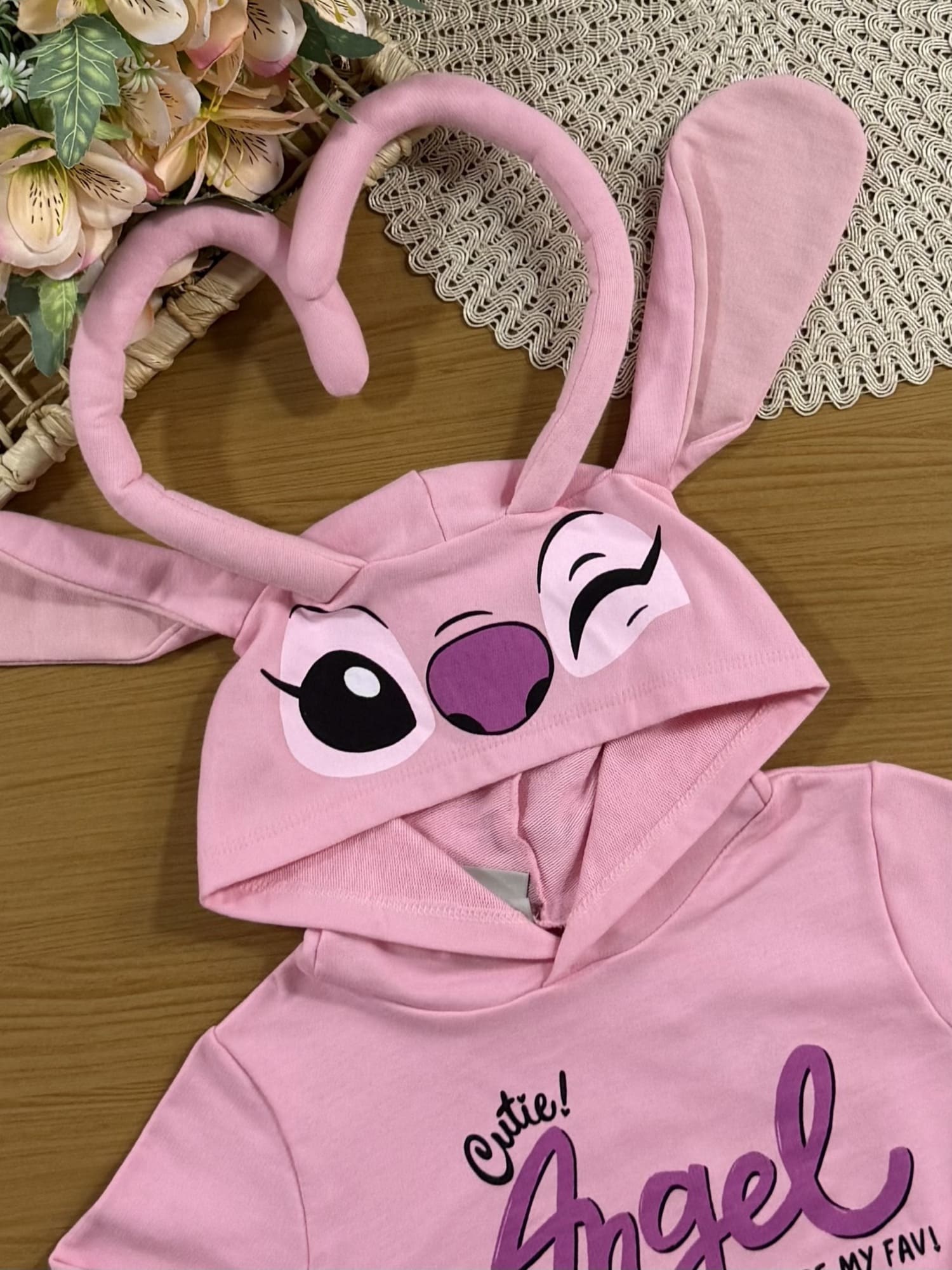 Moletom Infantil Momi Inverno sem Flanela Rosa Angel Disney