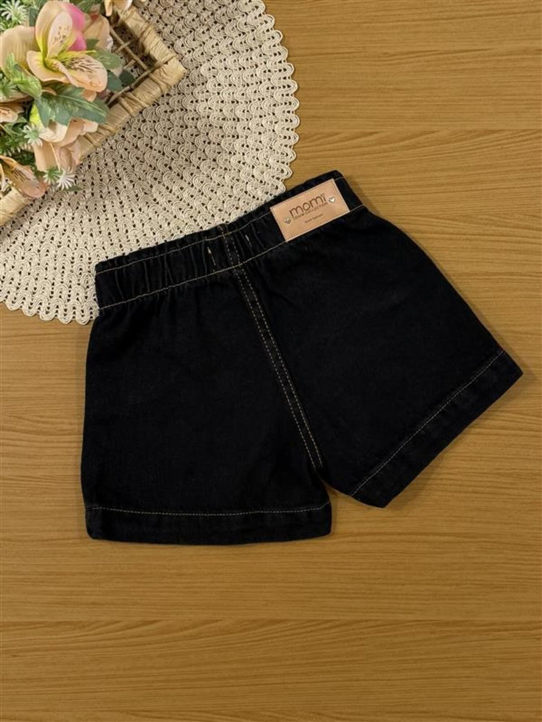 Shorts Infantil Momi Inverno Jeans Preto Hello Kitty