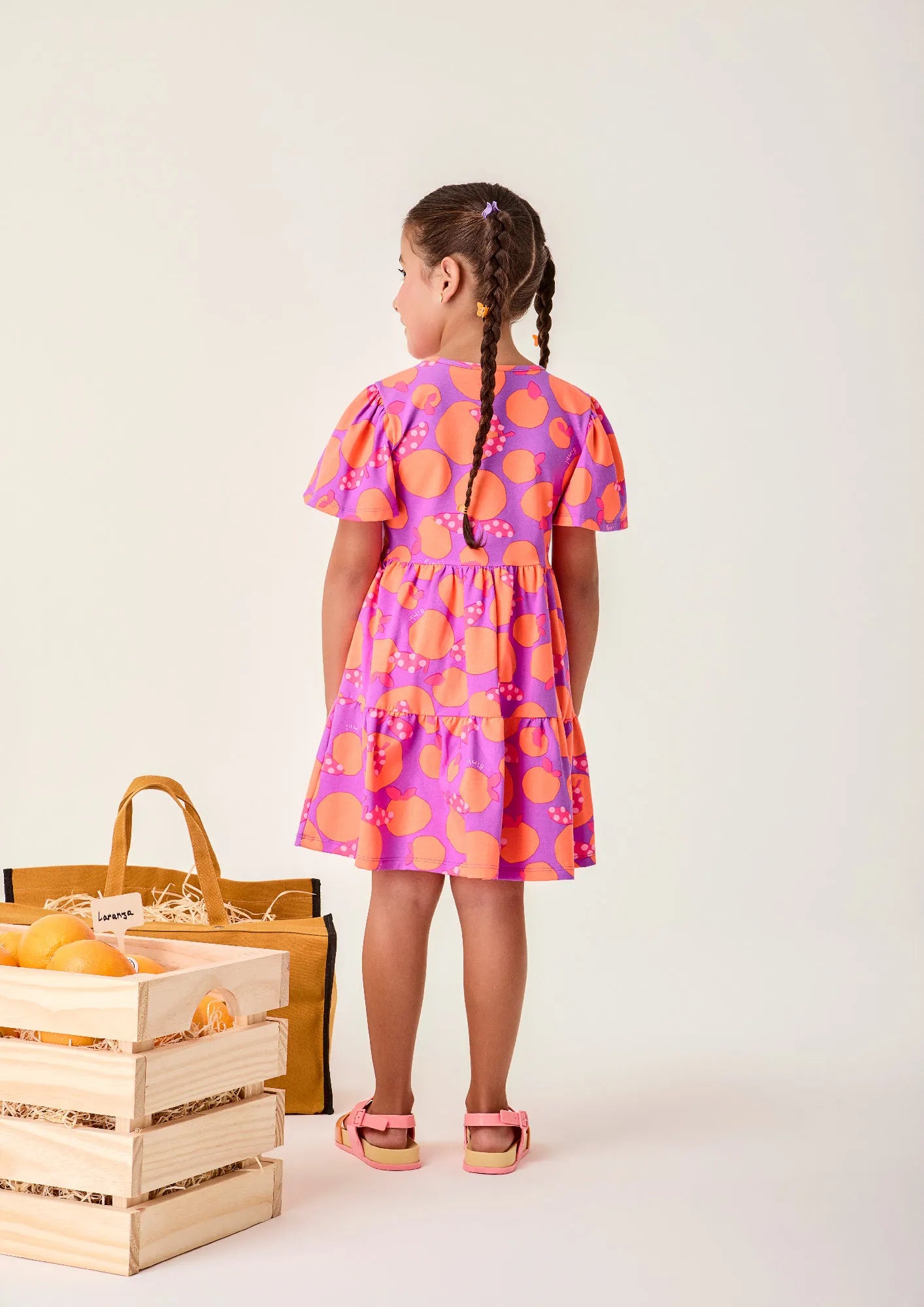 Vestido Infantil Bimbi Roxo Laranjinhas
