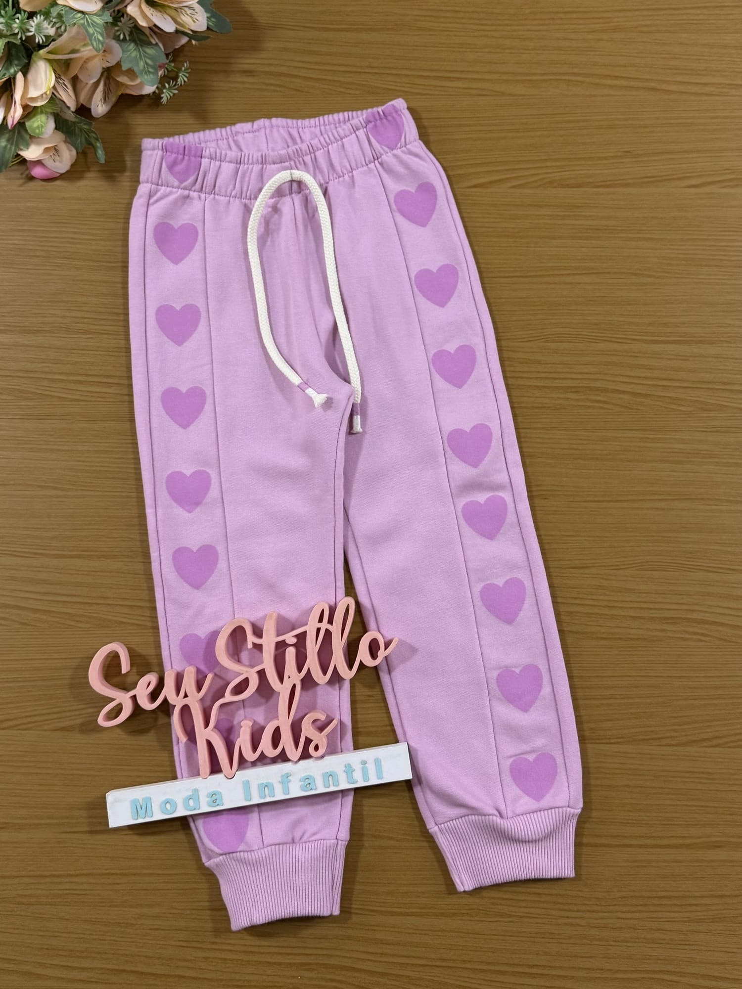 Conjunto Infantil Cinti Inverno Calça Lilás e Jaqueta Fleece Coração