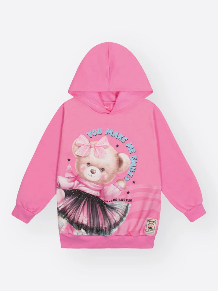 Conjunto Infantil Cinti Inverno com Calça Legging Rosa e Moletom Flanelado Ursinha Smile