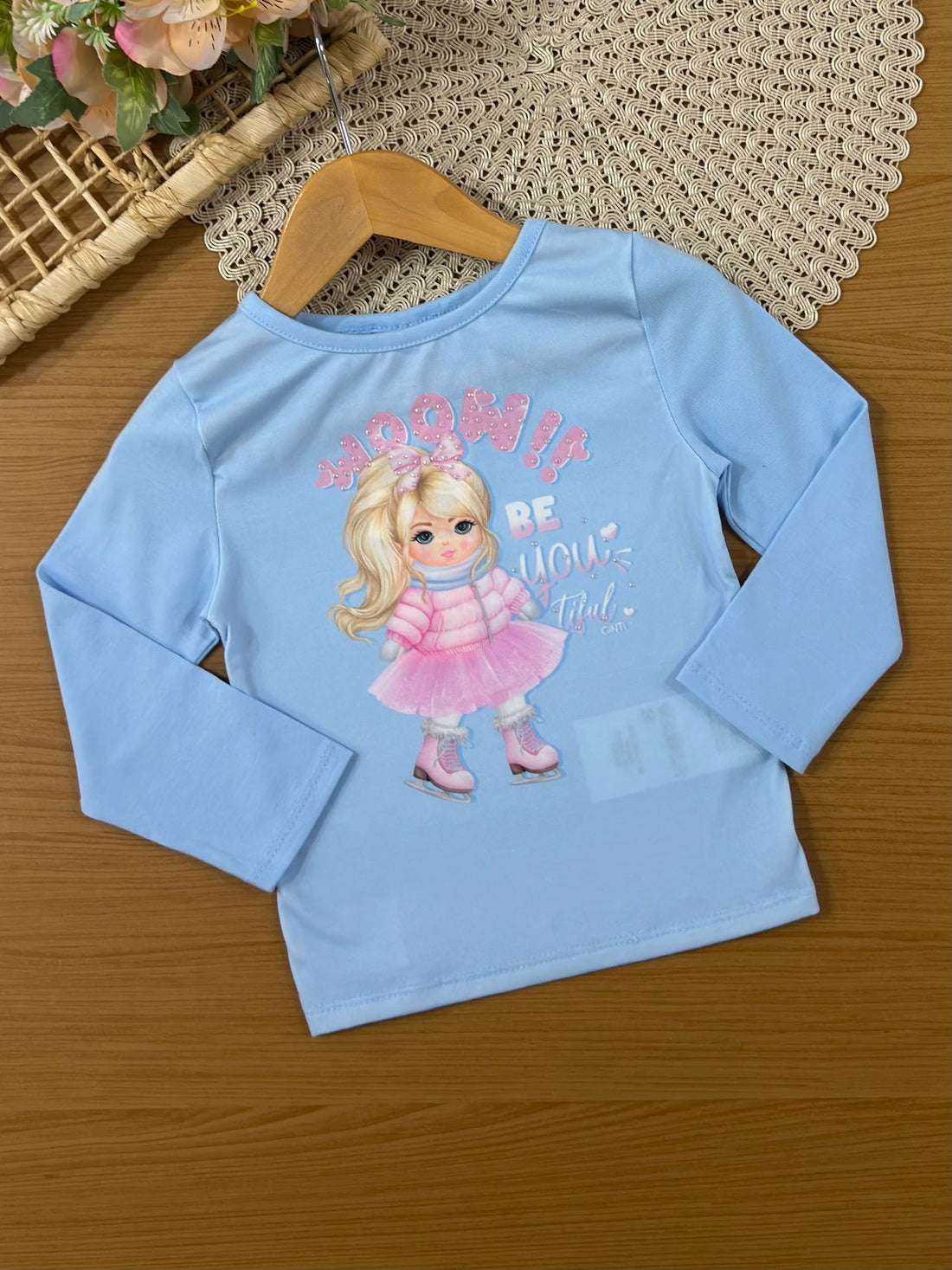 Conjunto Infantil Cinti Inverno com Shorts Saia e Blusa Manga Longa Azul Menininha