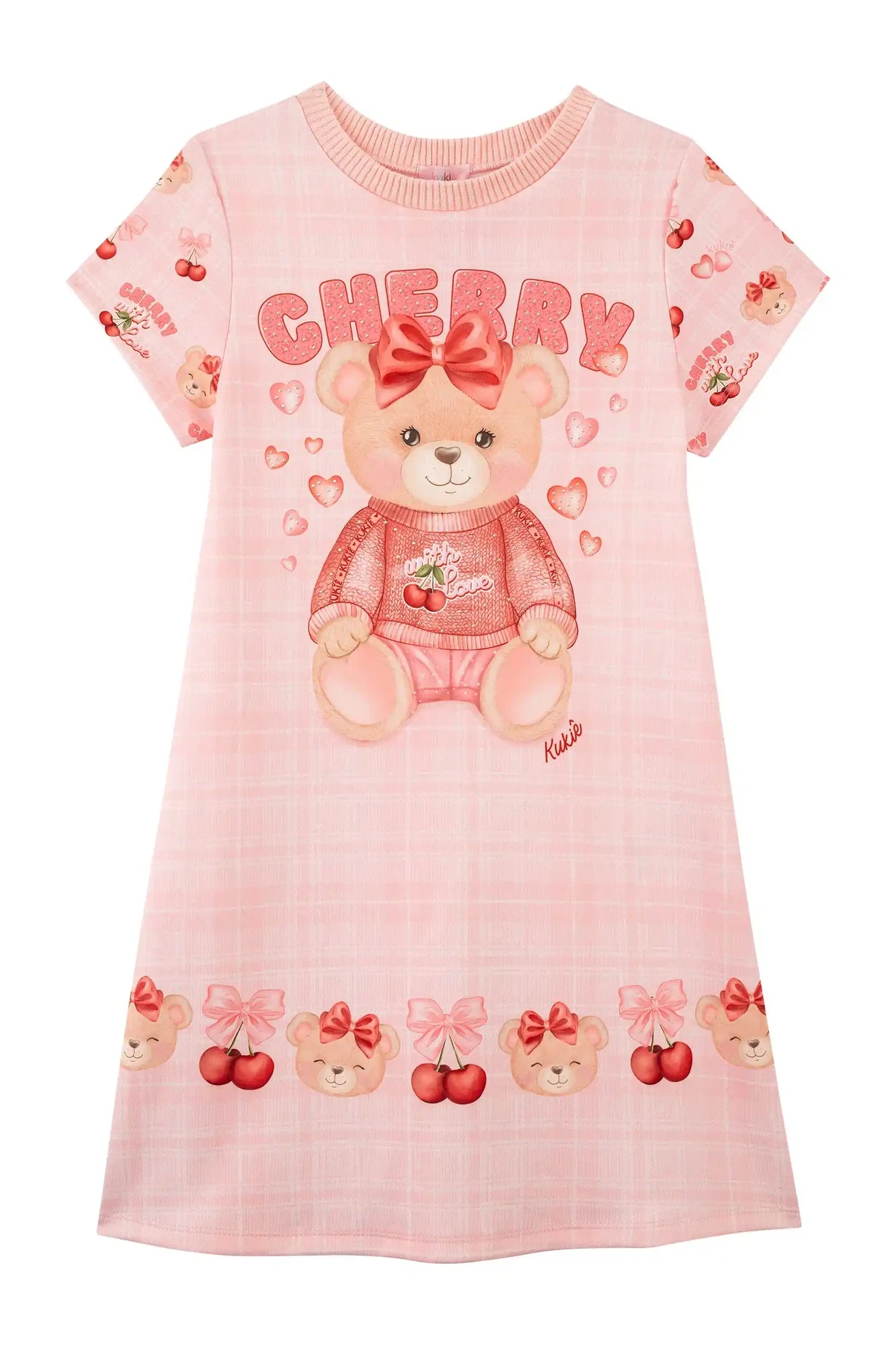 Vestido Infantil Kukiê Inverno Rosa Ursinha Cherry