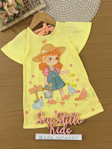 Vestido Infantil Kukiê Verão Amarelo Menina Jardineira