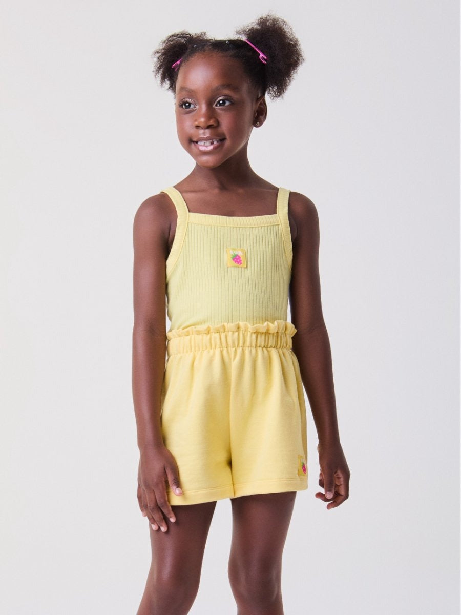 Conjunto Infantil Bimbi Verão com Shorts e Regata Amarela Moranguinho