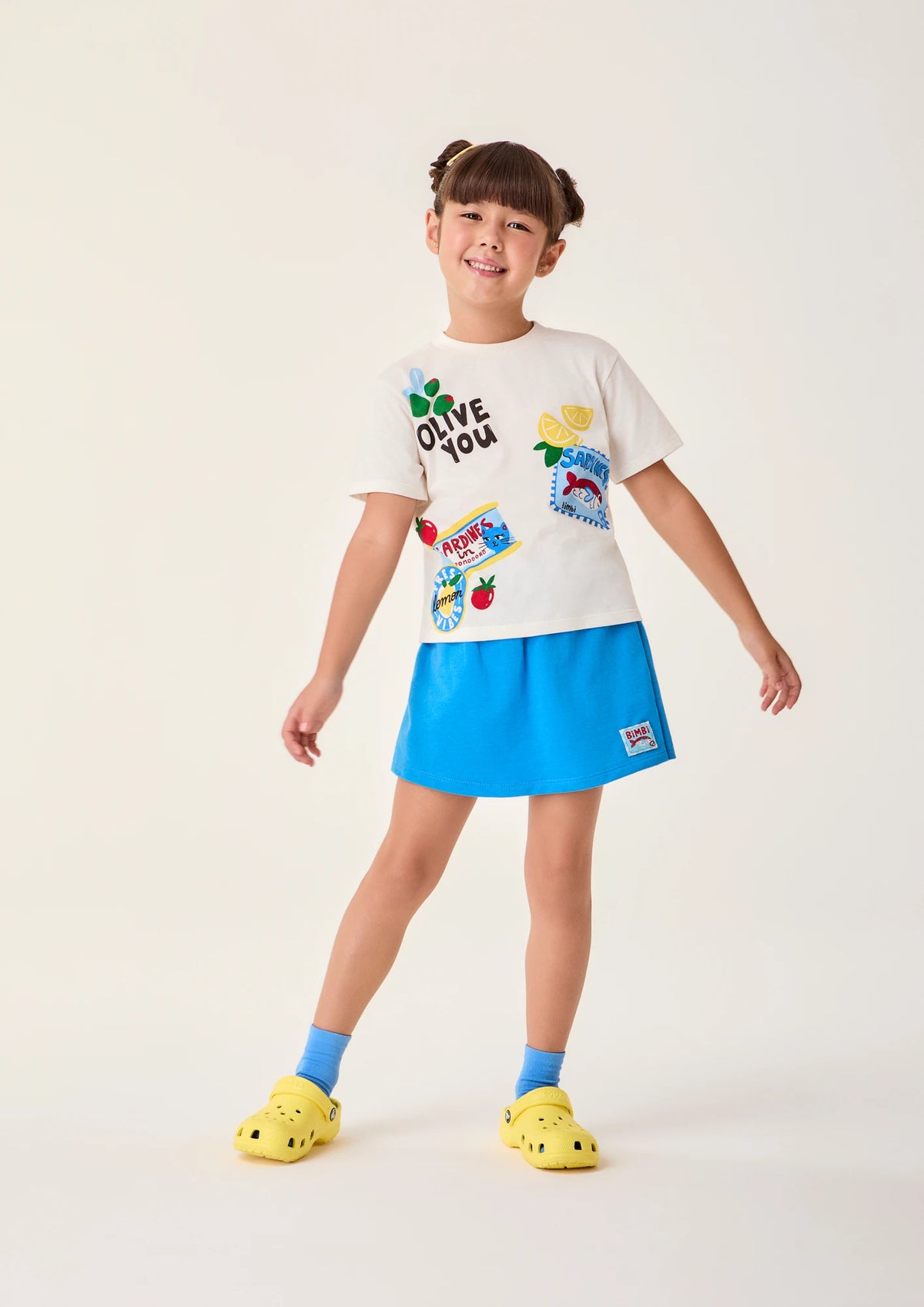Conjunto Infantil Menina Bimbi com Shorts Saia Azul e Blusa Sardinha