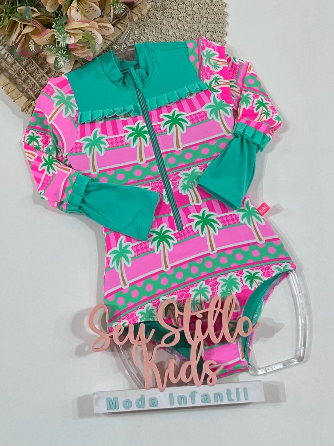 Maiô Infantil Siri Kids Cropped Manga Longa Rosa Lais Tropicandy 43279
