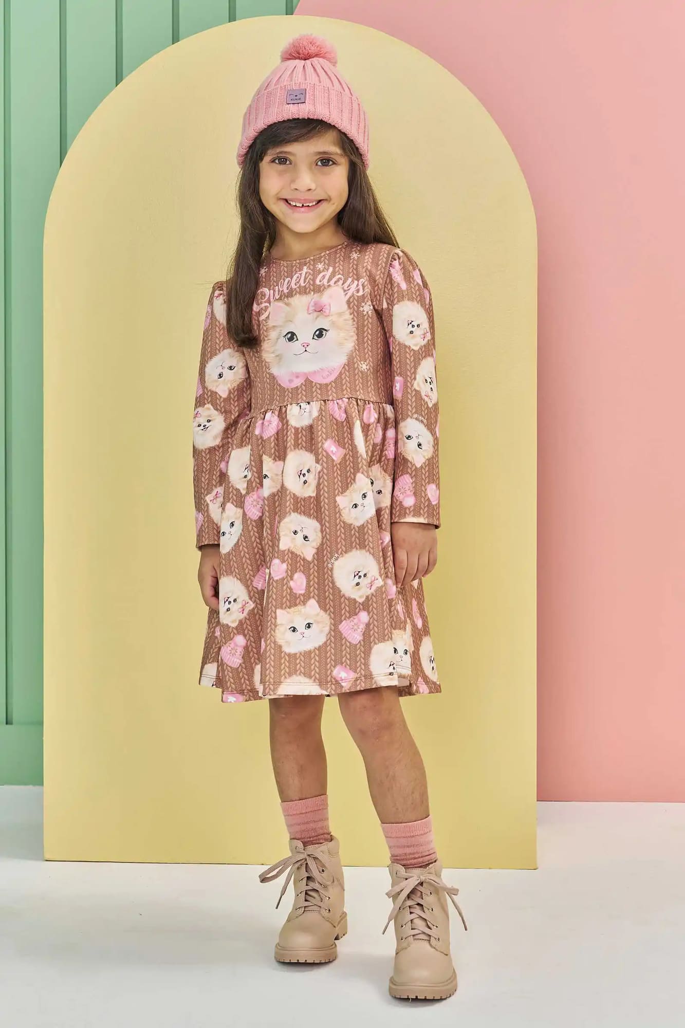 Vestido Infantil Kukie Inverno Rosa Cachorrinha