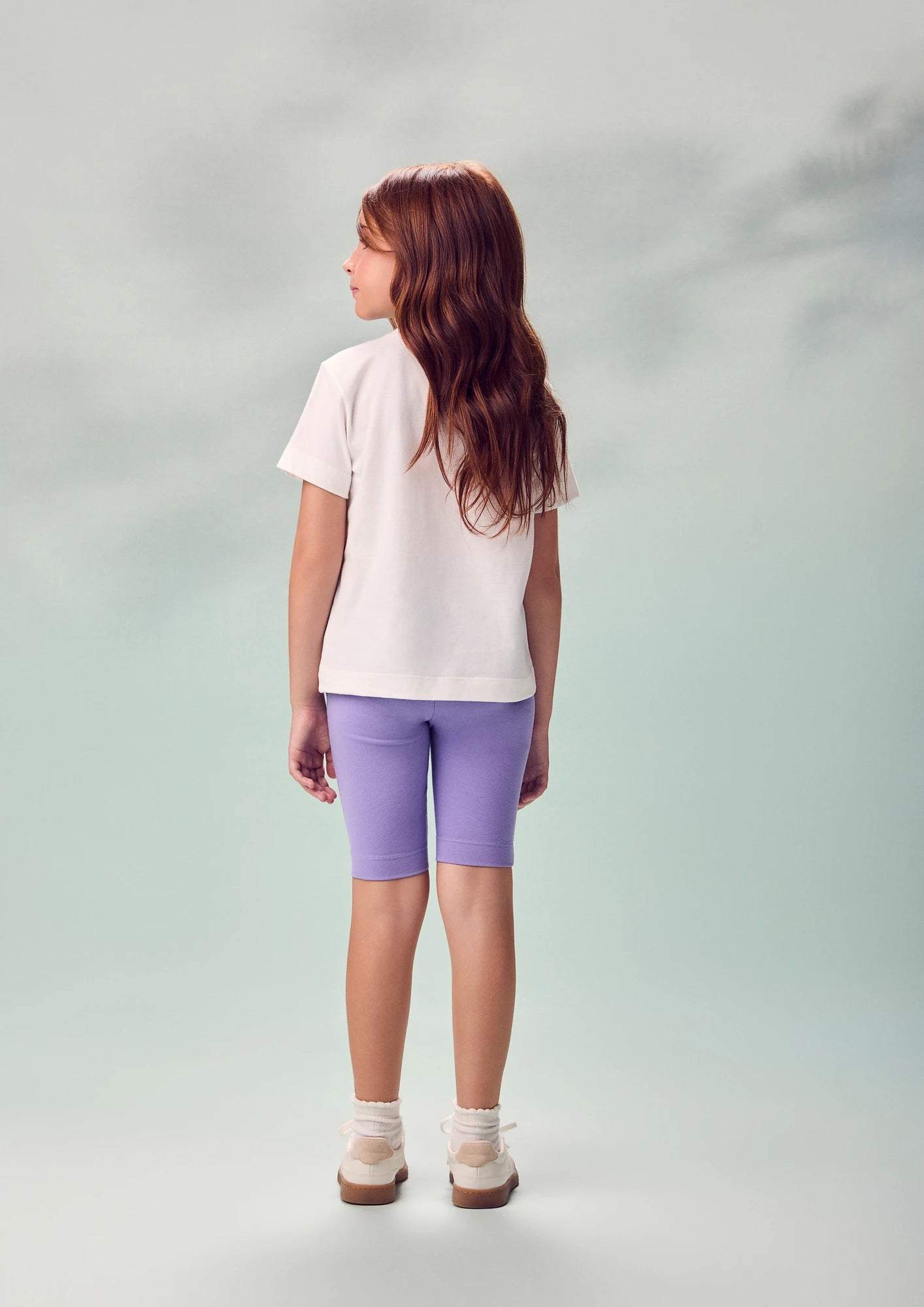 Conjunto Infantil Menina Animê com Shorts Ciclista Lilás e Blusa Rapunzel Disney